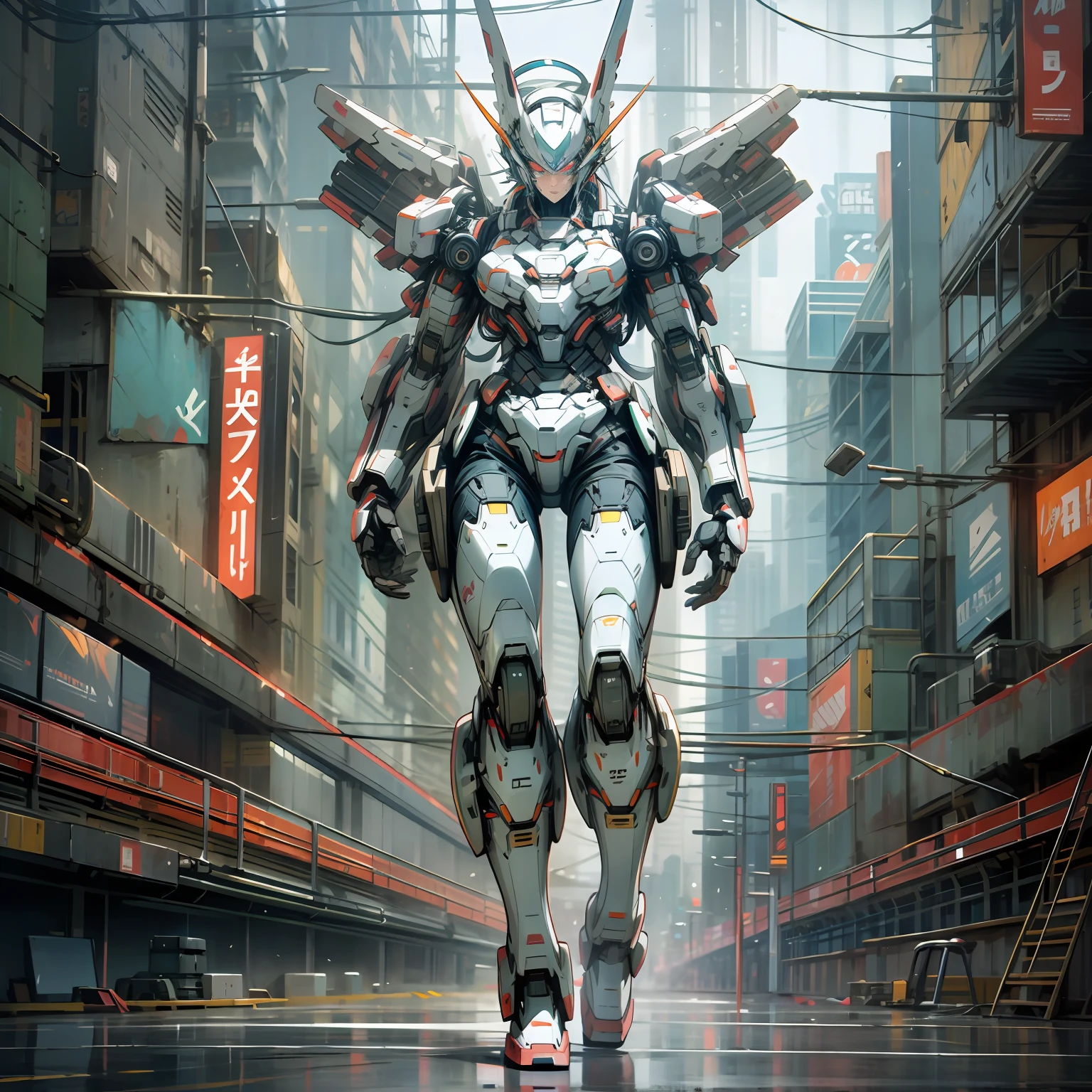 photo, a painting of a giant robot on a city street (FiftiesRobot style:1) --auto