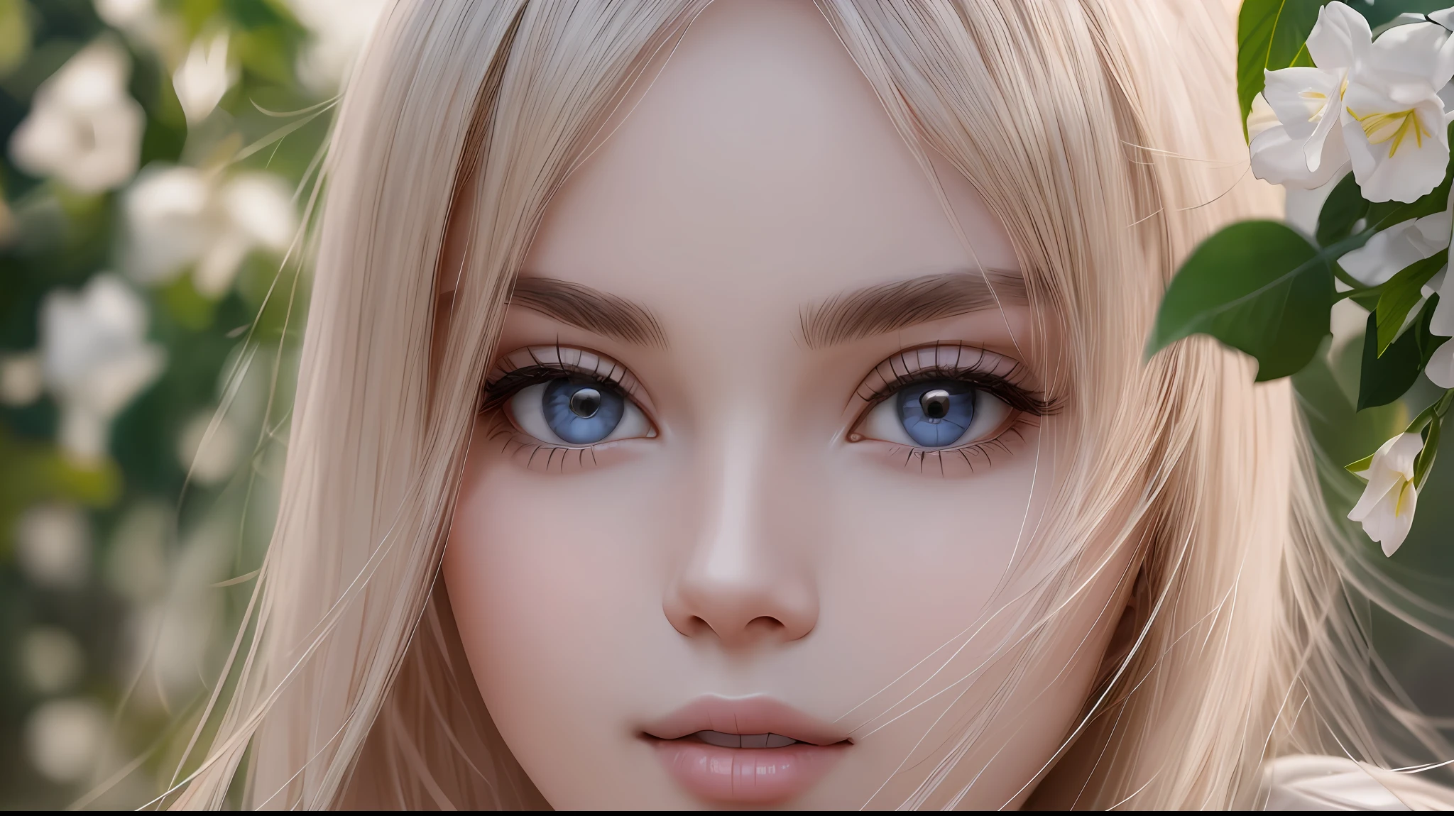 Portrait of a woman ((white)), with blue eyes, (((long blonde hair))), mouth with red lipstick, intricate details --auto