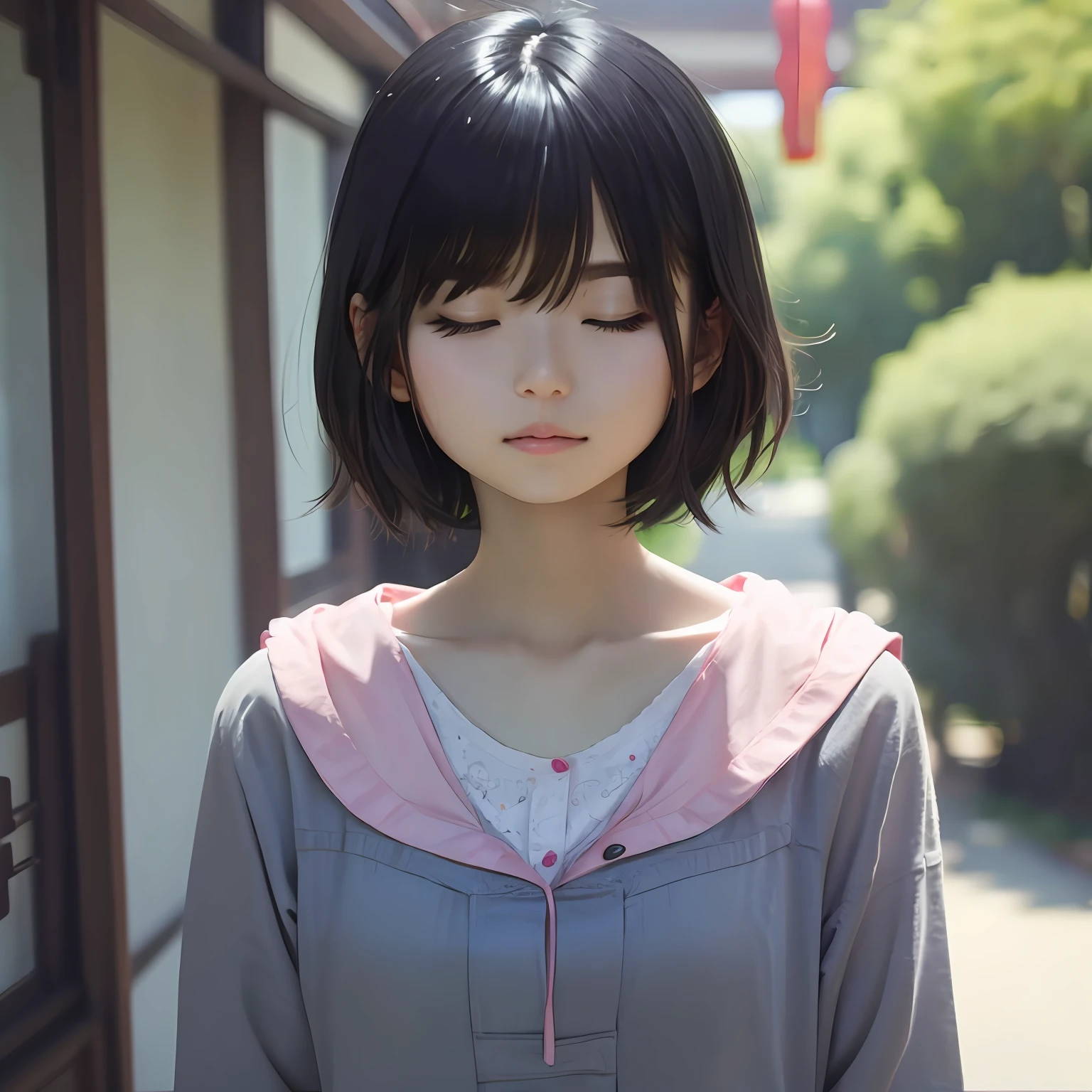 Short hair, Girly, Chinese black hair, closed eyes, viewfinder, UHD --auto