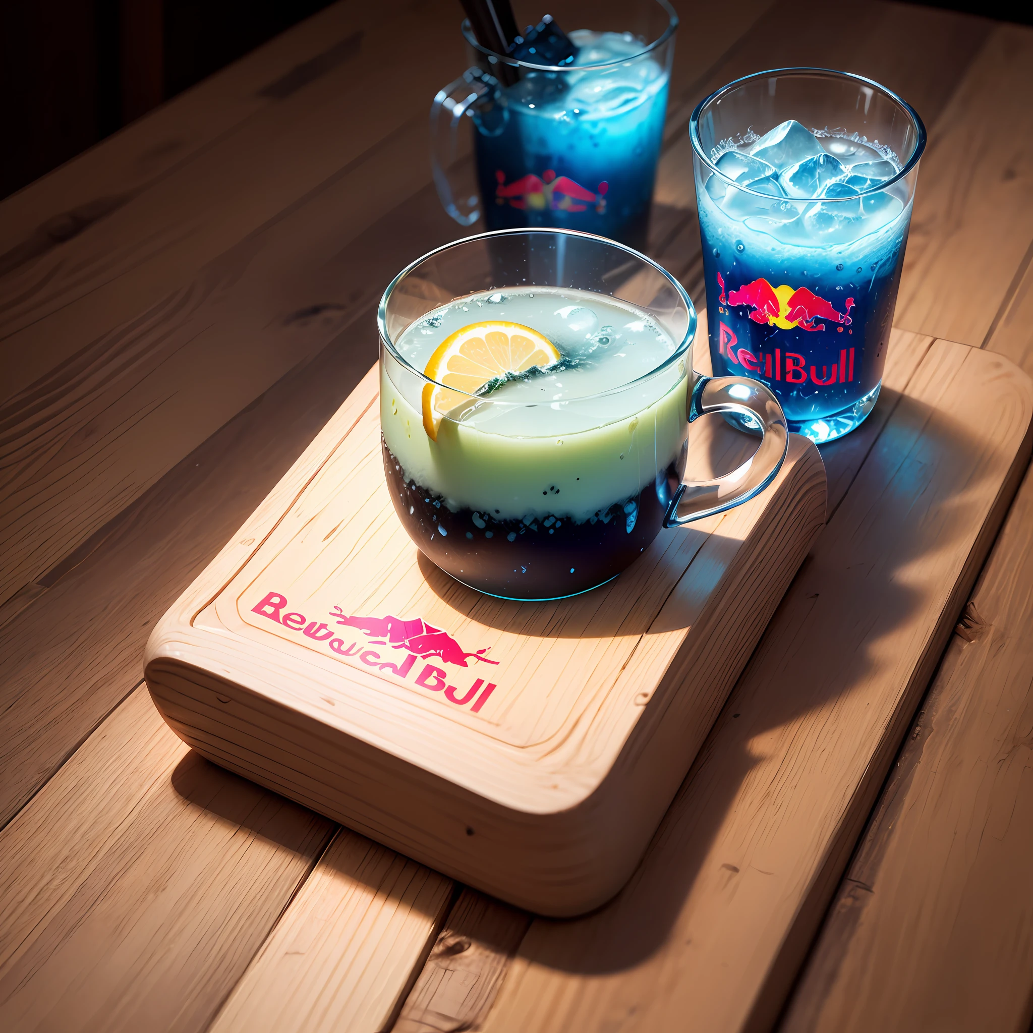 Lata de redbull amasada, lata azul e cinza, lata de energetico, lata de beida energetica --auto