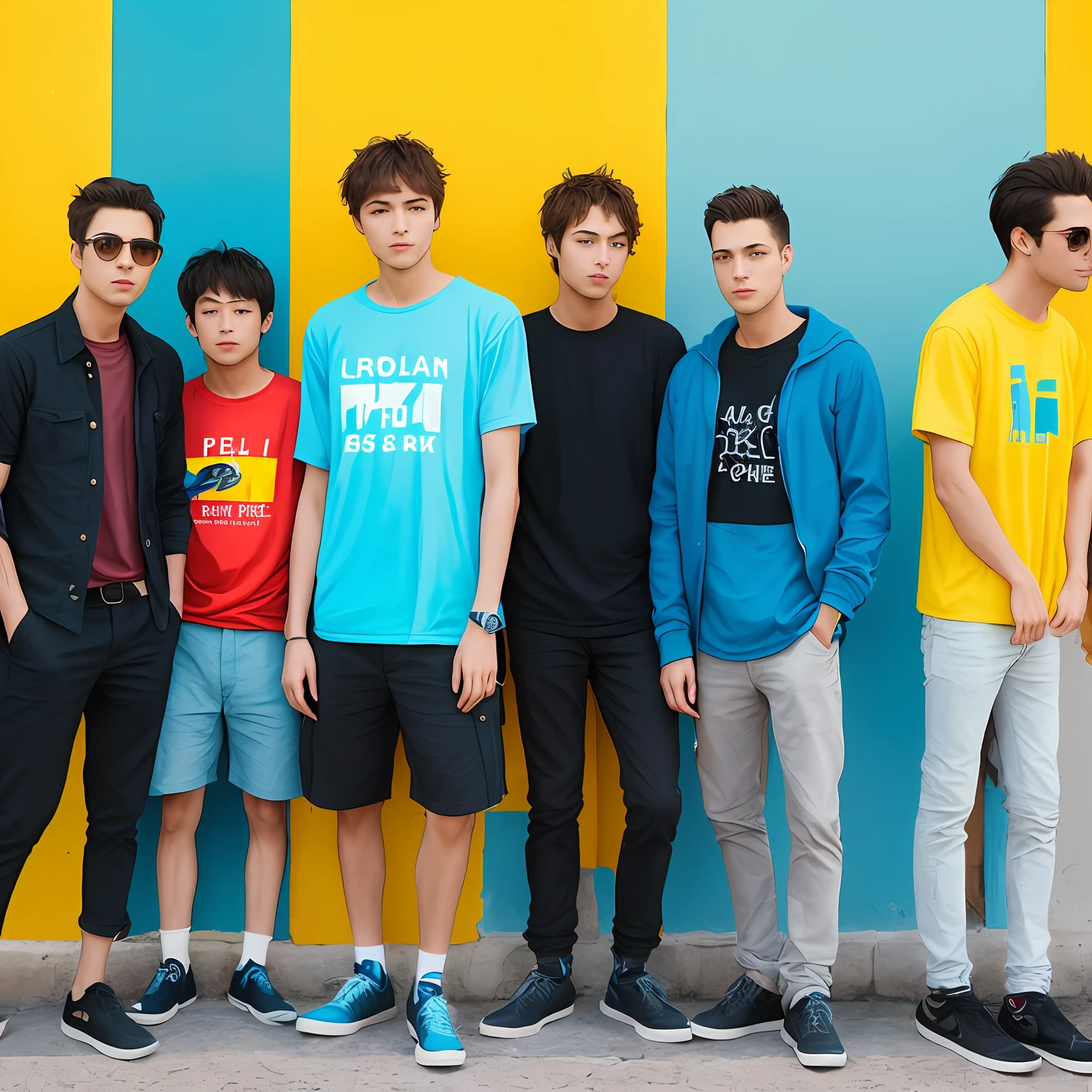 male people,cyan colors,Yellow people,youth