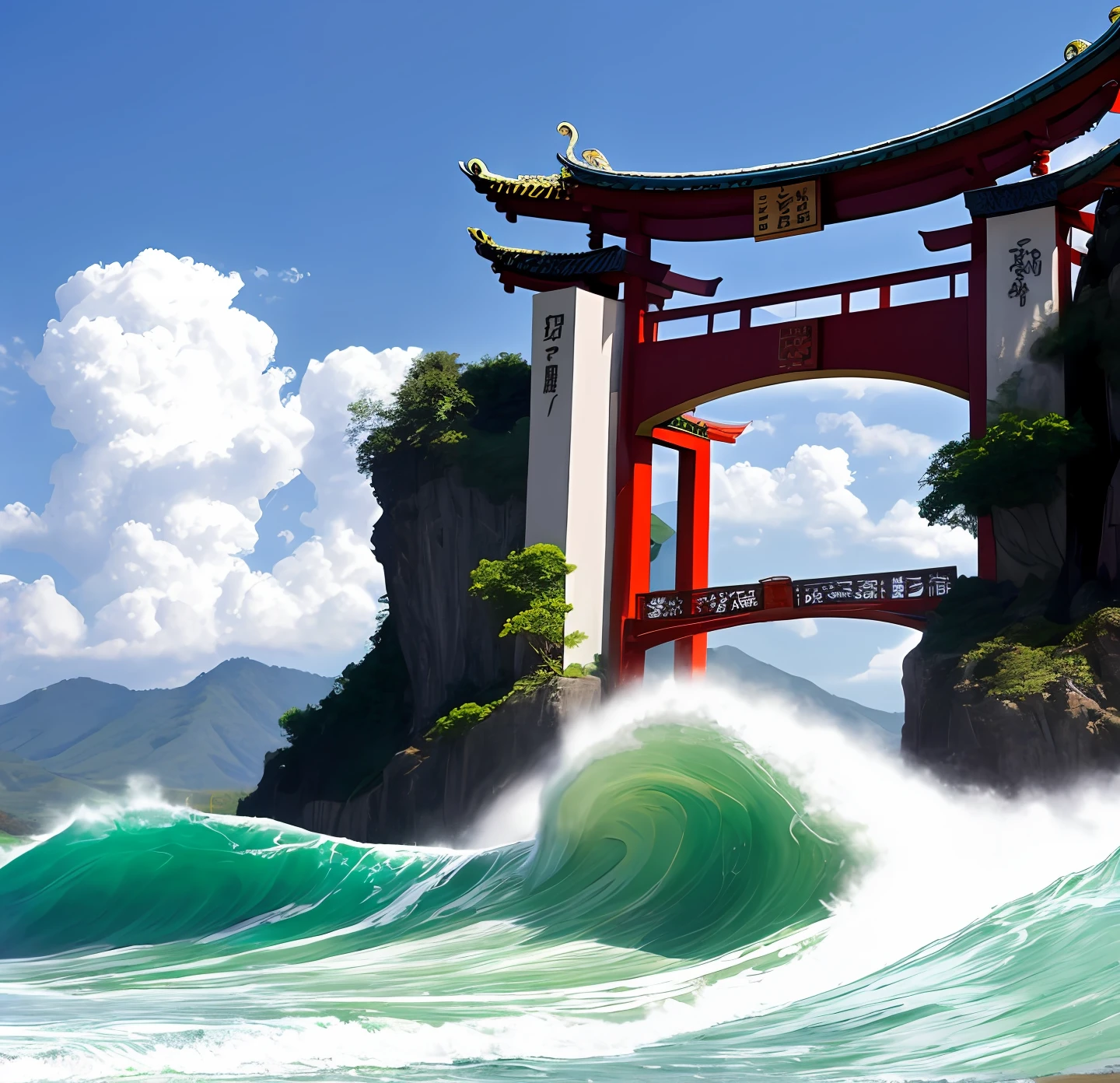 The wave feng shui gate opens the mecha，Pollute the earth between the pillars