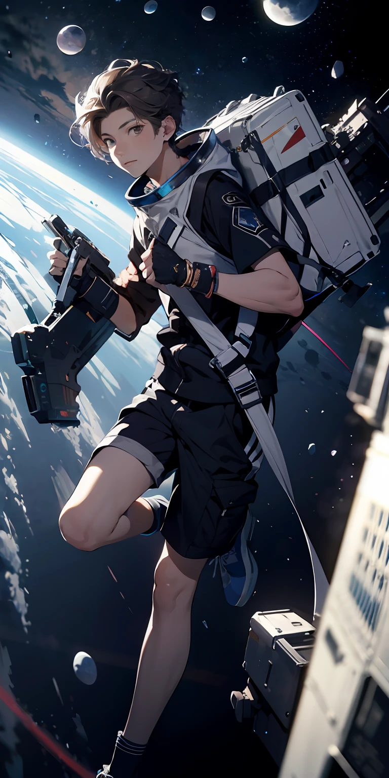 absurd resolution, high resolution, (masterpiece: 1.4), ultra-detailed, 1boy, from above, space, floating