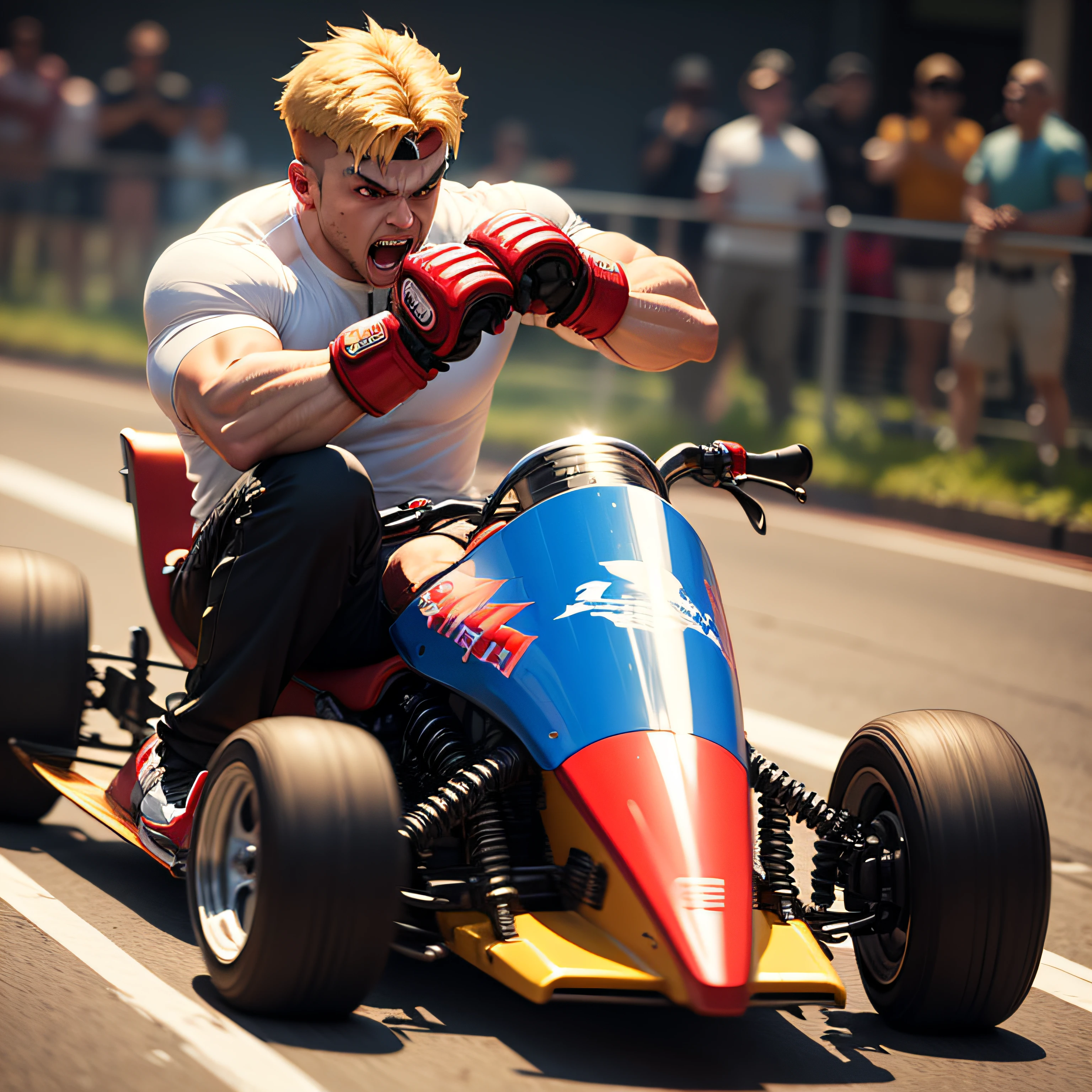 personagem ken do street fighter sentado em um kart em uma pista de corrida --auto