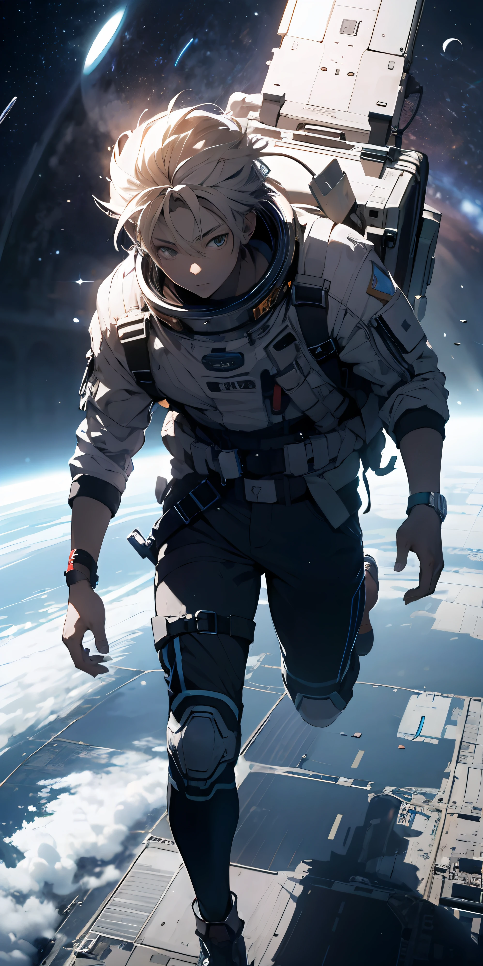 absurd resolution, high resolution, (masterpiece: 1.4), ultra-detailed, 1boy, from above, space, floating