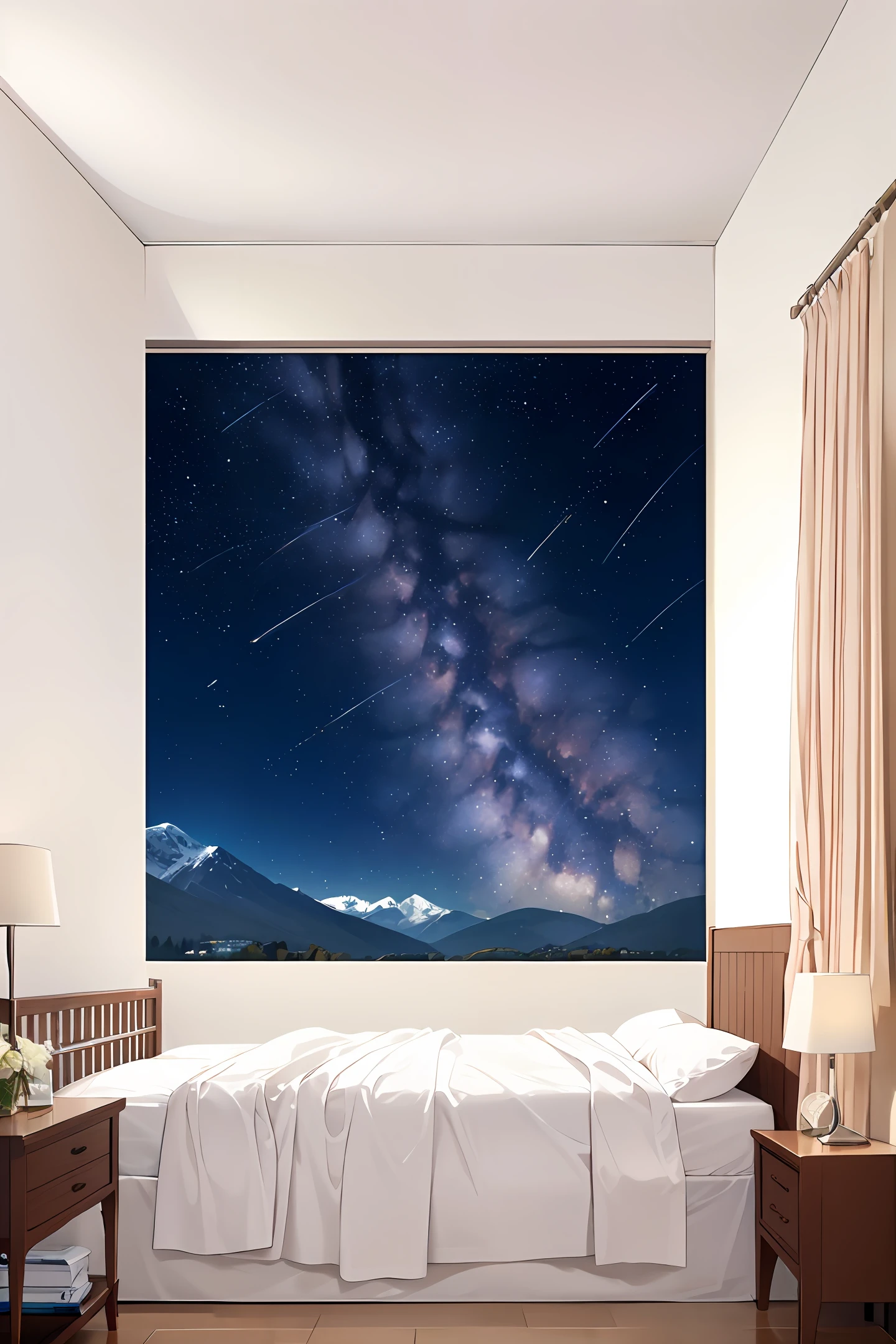 Bed white clothes behind the river of stars alpine pine shooting star