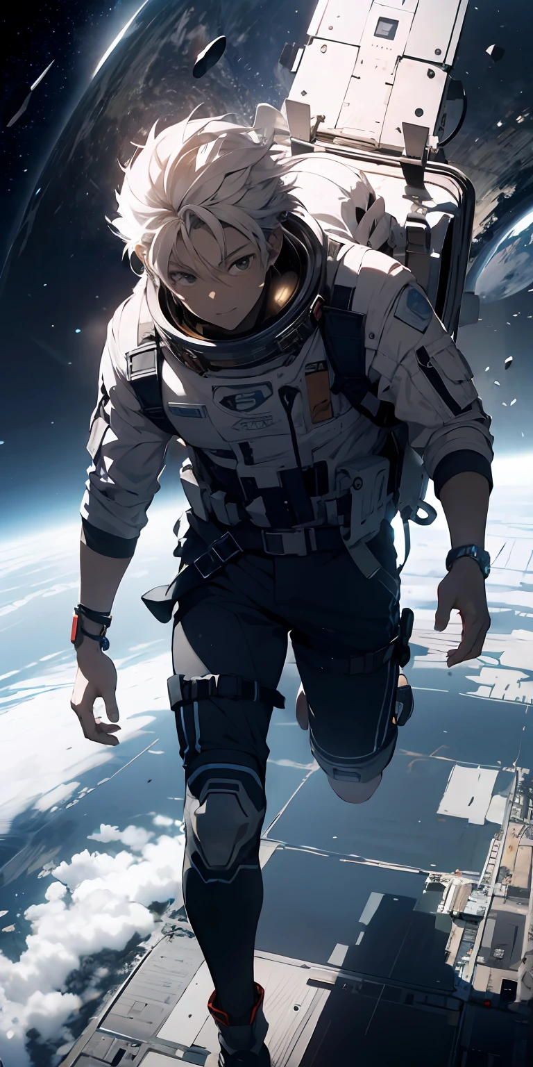 absurd resolution, high resolution, (masterpiece: 1.4), ultra-detailed, 1boy, from above, space, floating