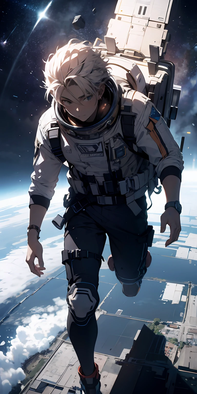 absurd resolution, high resolution, (masterpiece: 1.4), ultra-detailed, 1boy, from above, space, floating