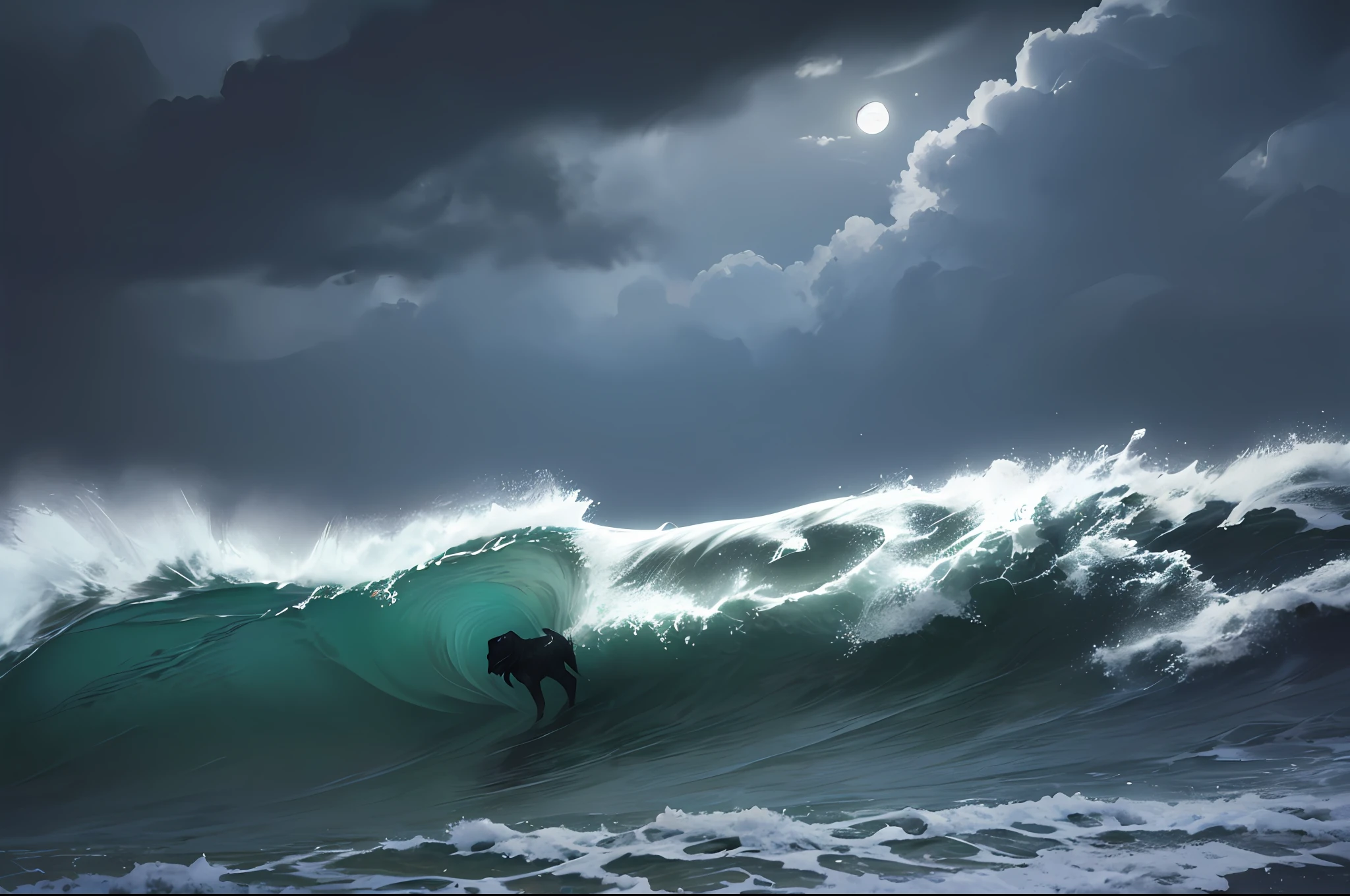 ((dark, dark atmosphere:1.4)), (masterpiece, best quality), ((scenery))), ((no humans:1.4)), dark fantasy, 16th century, (fishing village on the shore: 1.2), (wind, cloudy, dark clouds:1.3), (undersea, waves, foam:1.2), (moonlight, evening:1.4), ( motion blur), wide angle, dramatic, 16k wallpapers, anime screenshots, (absurd, highly detailed, intricate high detail: 1.4), depth of field, atmospheric perspective,