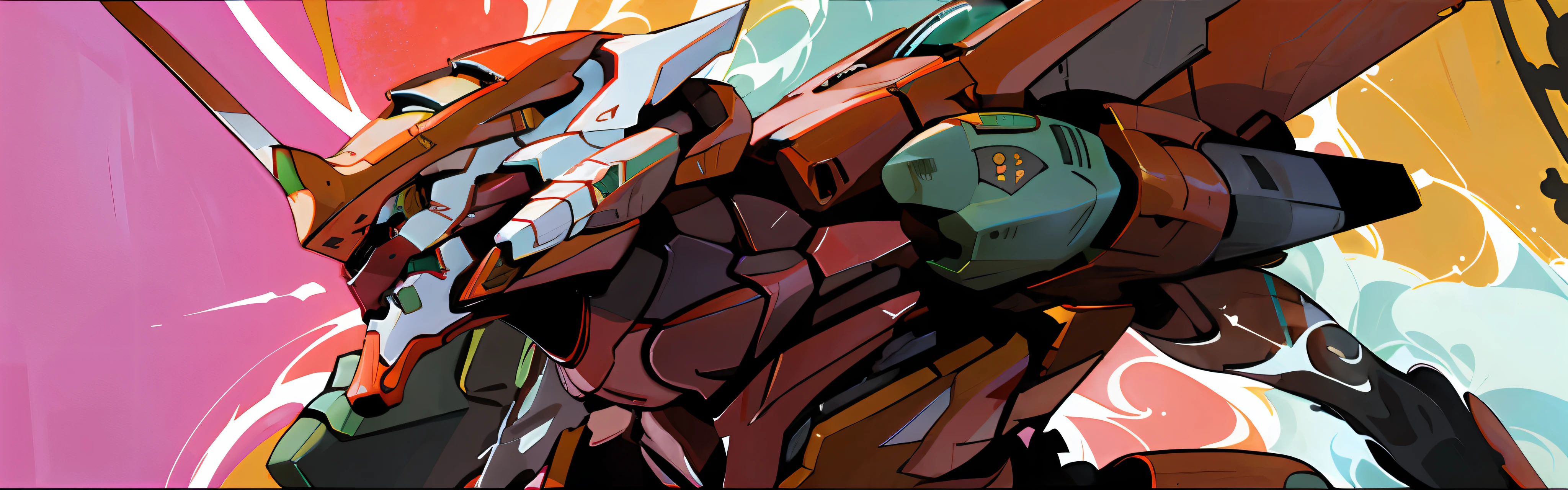 Eva 02, Eva, Evangelion Mecha, Science-Fiction, Mira a la audiencia, (Arte Oficial, La mejor calidad, Obra maestra: 1.2), llustration, High resolution, hermoso fondo abstracto, futuristic, Estilo manga