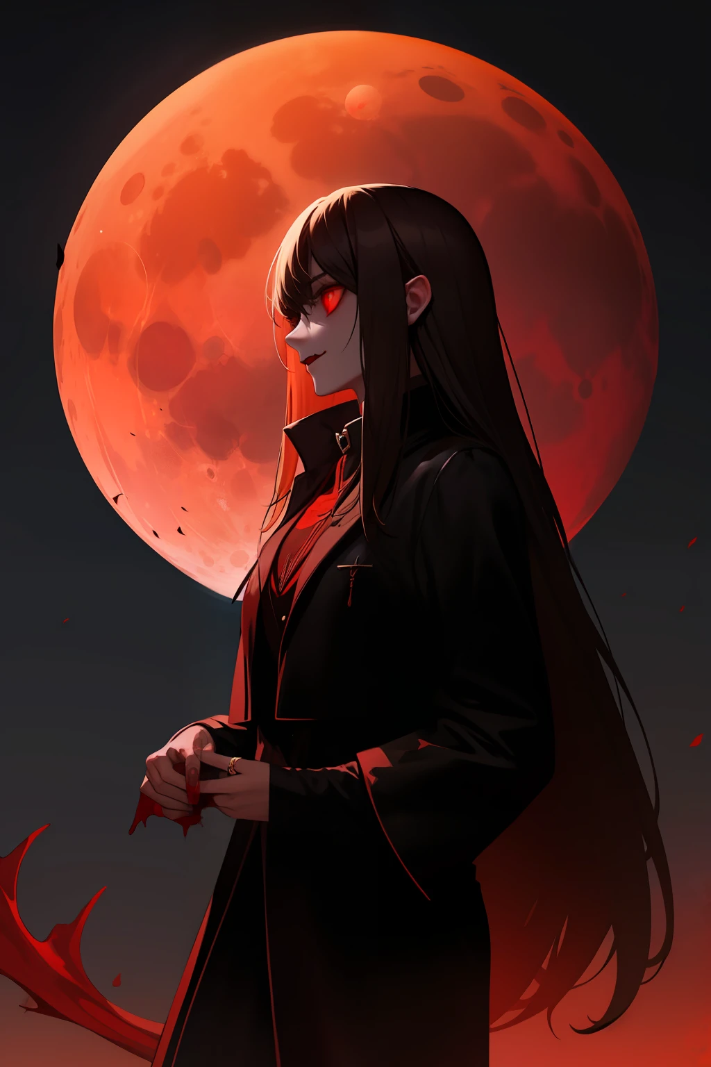Vampire with blood moon behind