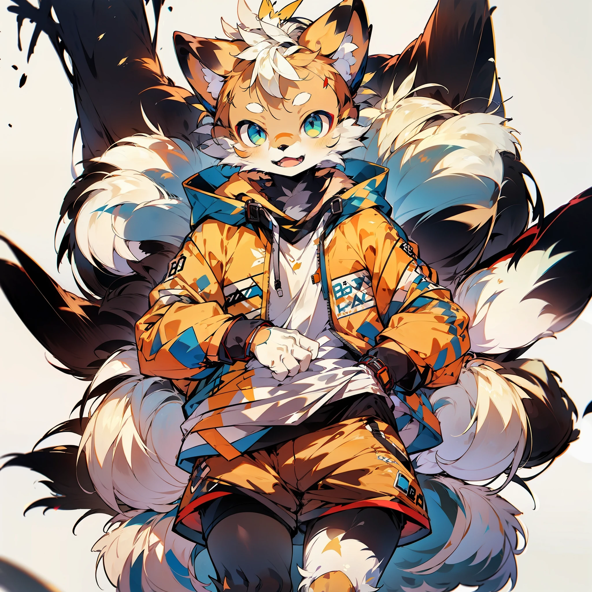 shota,furry,cute,lovely,yellow fur,white ears,blue eyes,yellow hoodie,dark blue shorts
