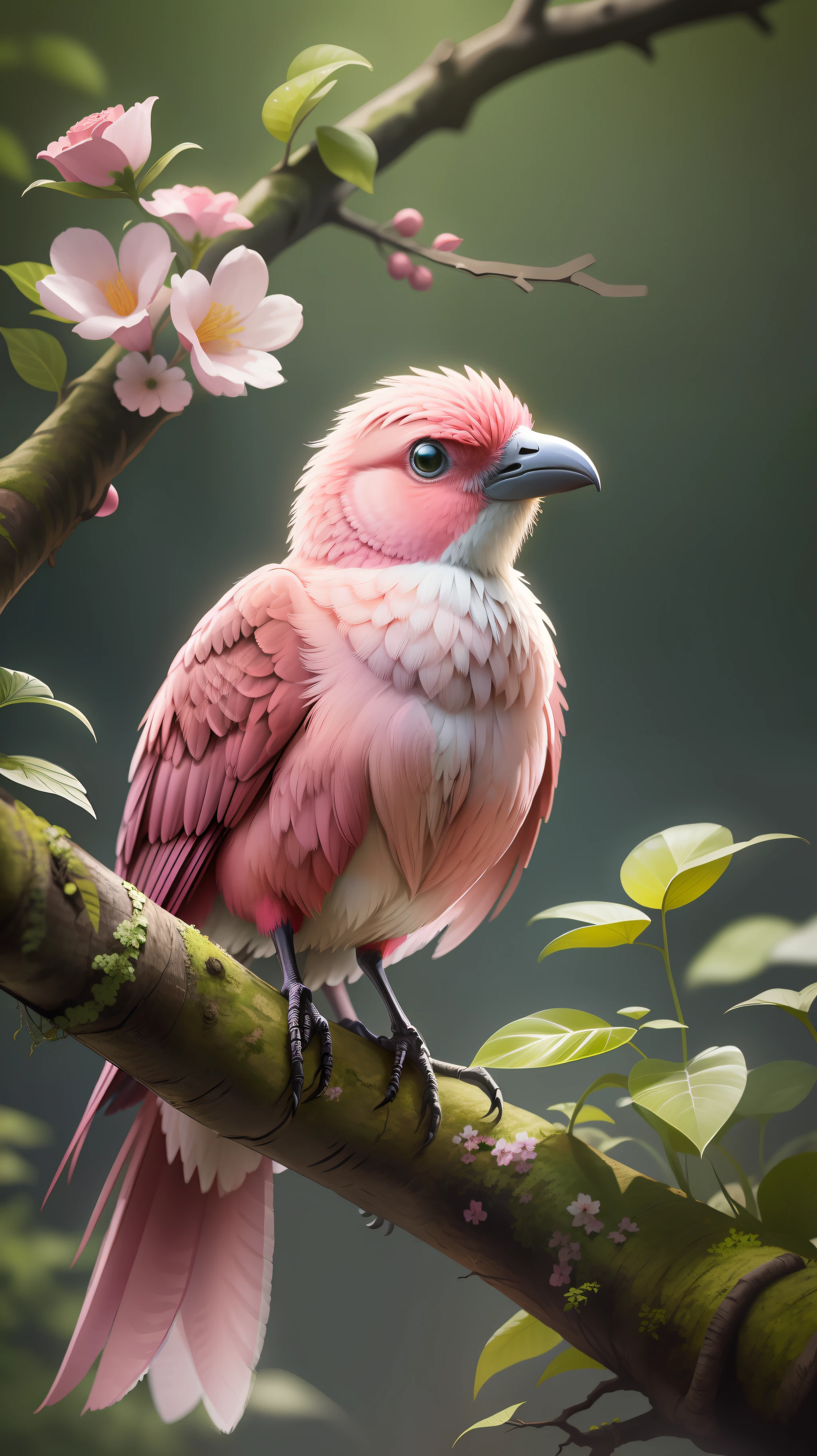Pink bird sitting in the dead tree,pink bird,high resolution,high quality,dark background