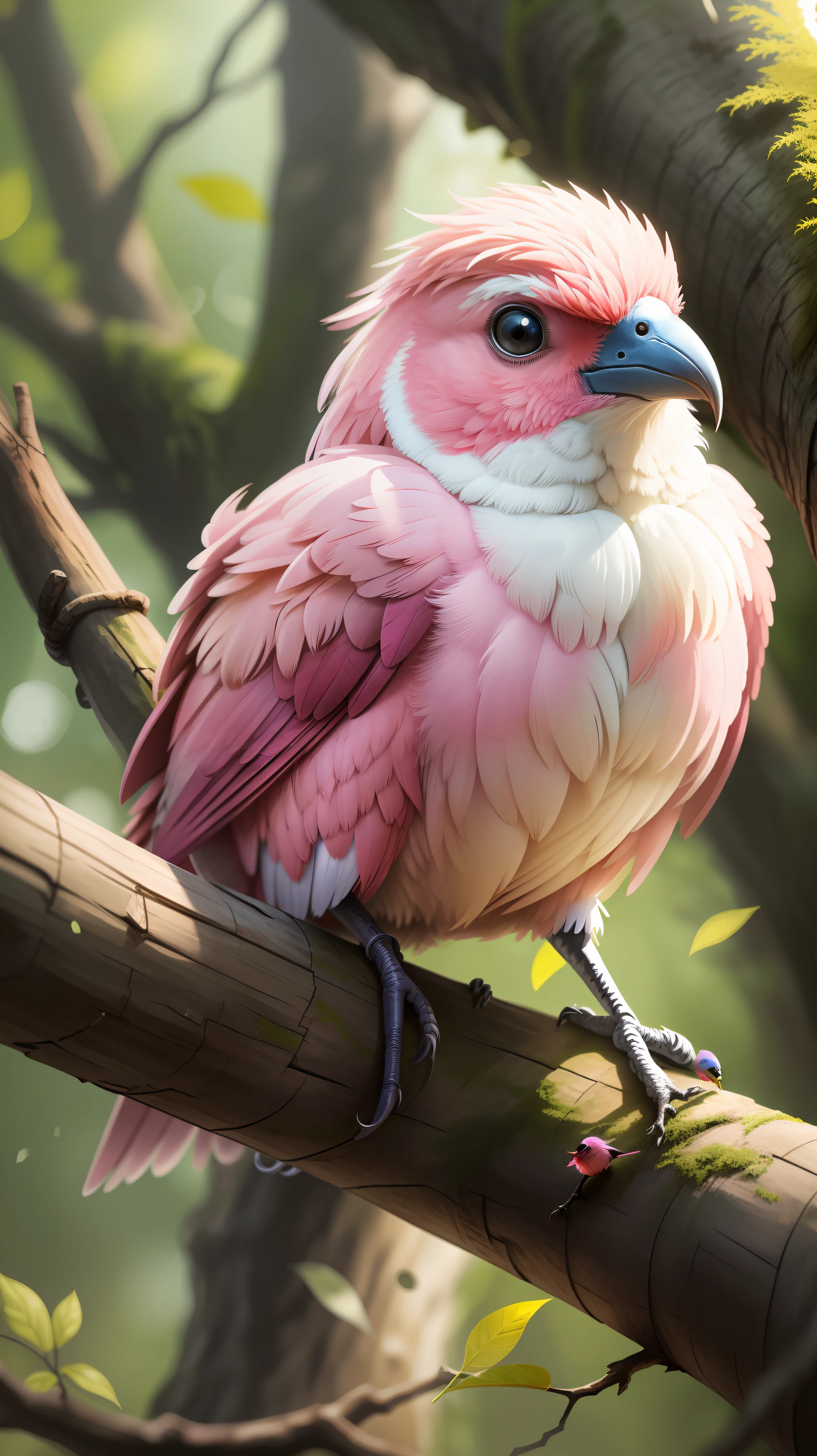 Pink bird sitting in the dead tree,pink bird,high resolution,high quality,dark background