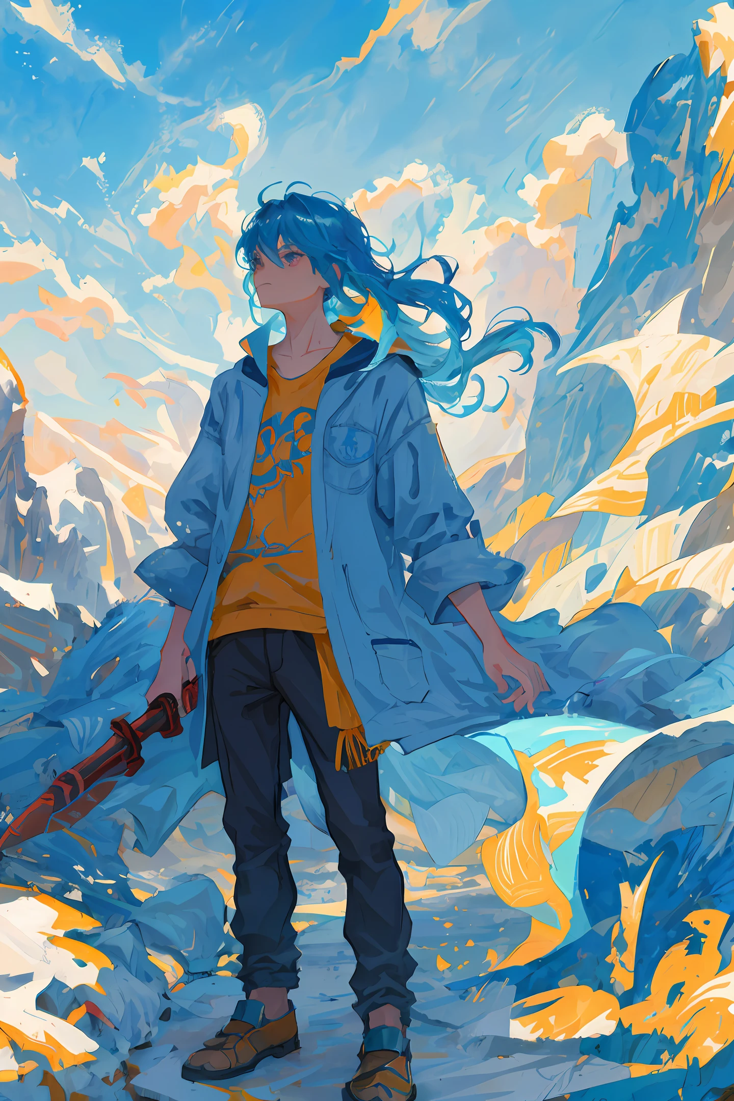 schoolboy,magestic,Books and pens,Wind system,water system,blue hairs