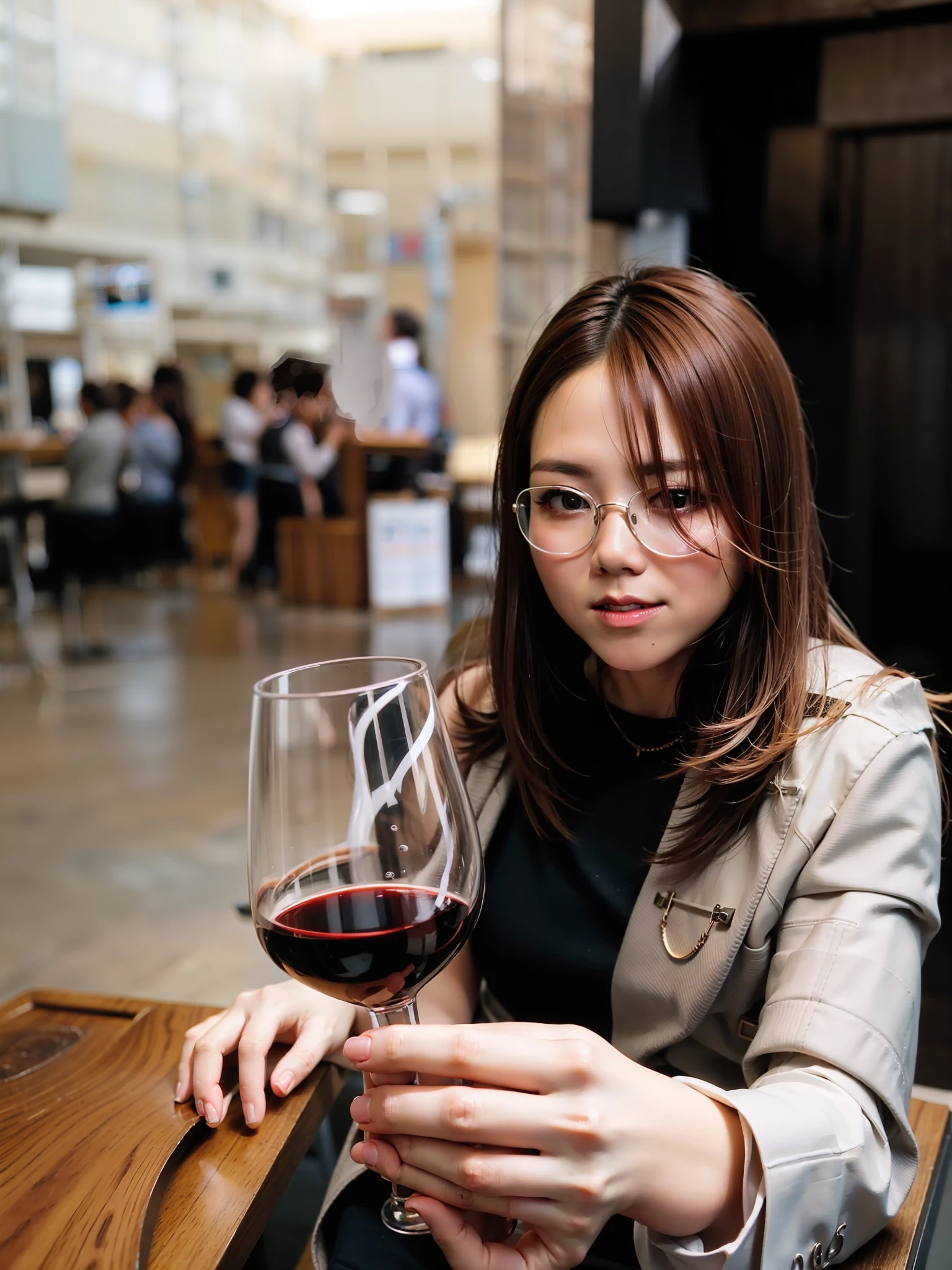 sits at a table，Woman with a glass of wine in her hand, enjoying a glass of wine, holding glass of wine, holding a glass of wine, she holds a glass of wine, Gemma Chen, Zhang Wanting, Wine, 2 9 years old, 2 8 years old, 2 7 years old, Qiu Fang, katherine lam, lulu chen, Wang Qichao