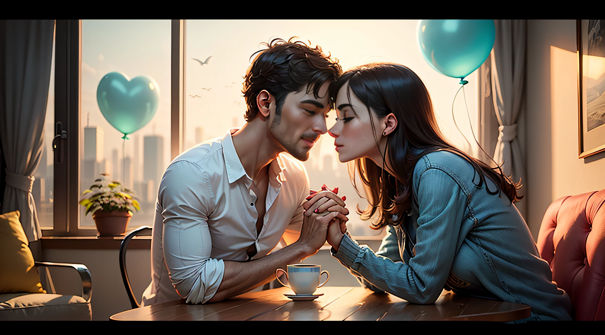The image to be created should convey a message of respect and healthy communication in a loving relationship. O ambiente visual deve ser acolhedor e inspirador, with elements that represent open dialogue and empathy between couples.
A cena se passa em um ambiente tranquilo, Like a cozy café or a serene park. As cores utilizadas devem transmitir calma e serenidade, como tons suaves de azul, verde e rosa.
No centro da imagem, represente um casal feliz e comprometido. Both should be drawn with soft strokes and friendly facial expressions. The couple may be sitting at a coffee table, hand in, or walking arm in arm in a park.
To convey the idea of mutual respect, You can add visual symbols that represent open communication and active listening. Por exemplo, Speech or thought balloons can be used to show keywords related to communication, como "ouvir", "entender" e "respeitar". These balloons may be positioned around the couple, sugerindo uma troca constante de ideias e sentimentos.
Ademais, It is important to highlight the importance of honest expression of feelings. O casal pode ser retratado compartilhando um momento de conversa sincera, looking into each other's eyes with expressions of understanding and empathy. This visual representation will demonstrate the willingness of both to listen to and respect each other's opinions and needs.
To emphasize the theme of mutual respect, one can add symbols of union and connection, as intertwined hearts or a symbolic bond that joins the couple's hands. These visual elements will reinforce the idea that respect is key to building healthy, lasting relationships.
Por fim, It is important to create an overall atmosphere of harmony and balance in the image, conveying the idea that mutual respect is the basis for a happy and successful dating.
Remember that this description is only a suggestion for creating an image that represents