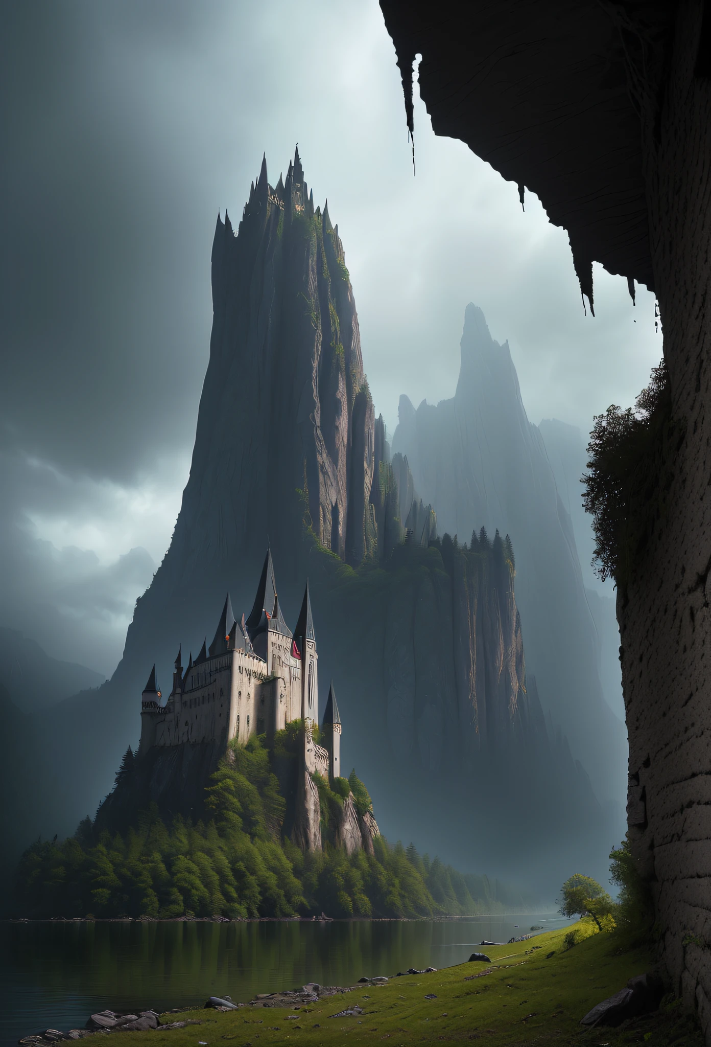 ((best quality)), ((masterpiece)), ((inked)), majestic intricately detailed soft oil painting by jim lee, Majestic vast and beautiful alien fantasy landscape, castles, ruins fortresses, rivers mountains, plains, rainbow color palette, waterfalls forests, depth of field, film grain, smooth, roughness, real life,backlit, hard edge lighting, dramatic cinematic lighting, soft edge lighting, (bloom:1.2), (warm vibrant colors:1.3), photographed on a Canon EOS R5, 50mm lens, F/2.8, HDR, professional, dramatic cinematic lighting, cinematic Film still from the lord of the rings|krull|cannibal holocaust, (dark fantasy style:1.5)