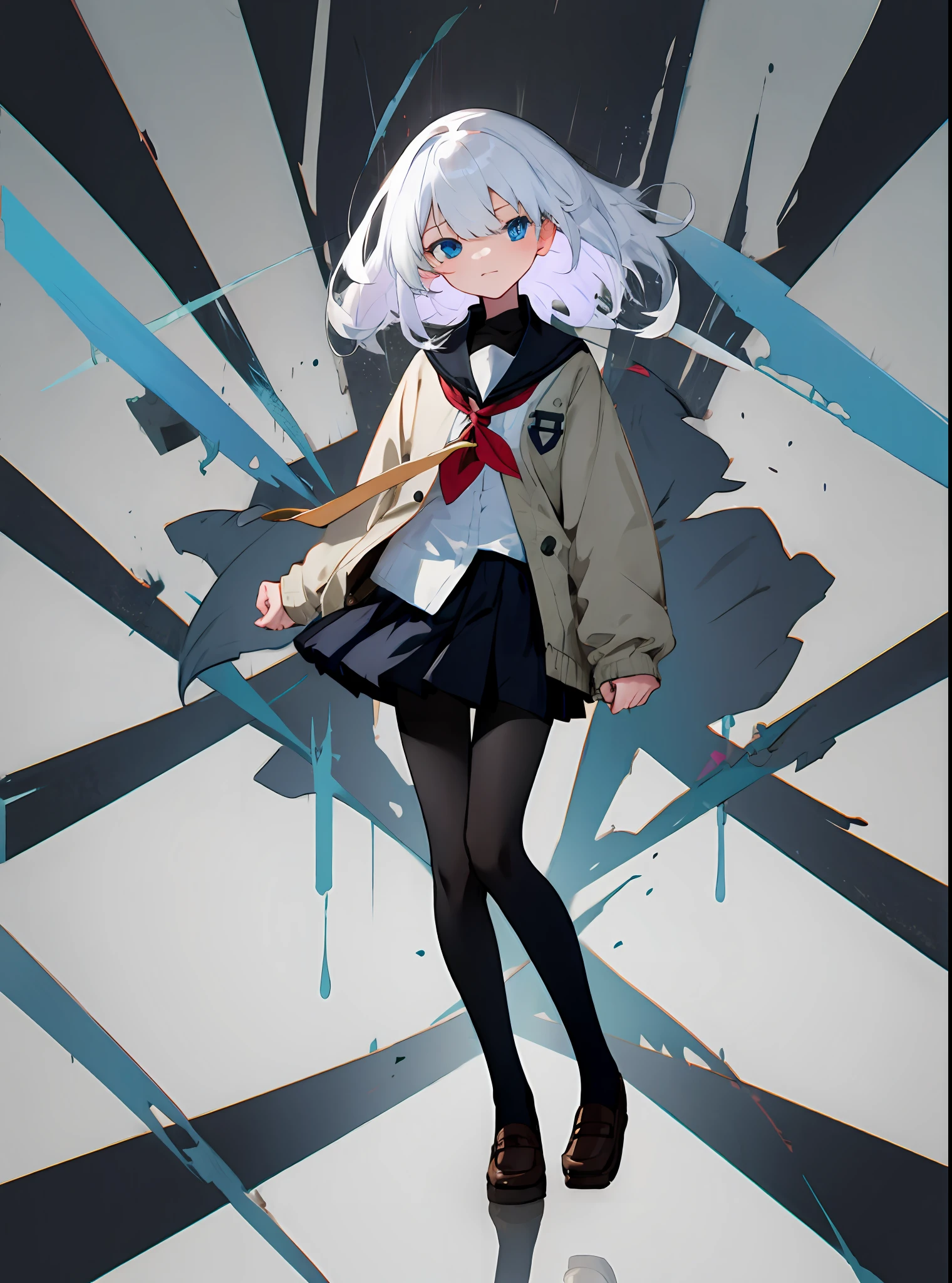 White hair,Black tights,girls,eBlue eyes,A high resolution