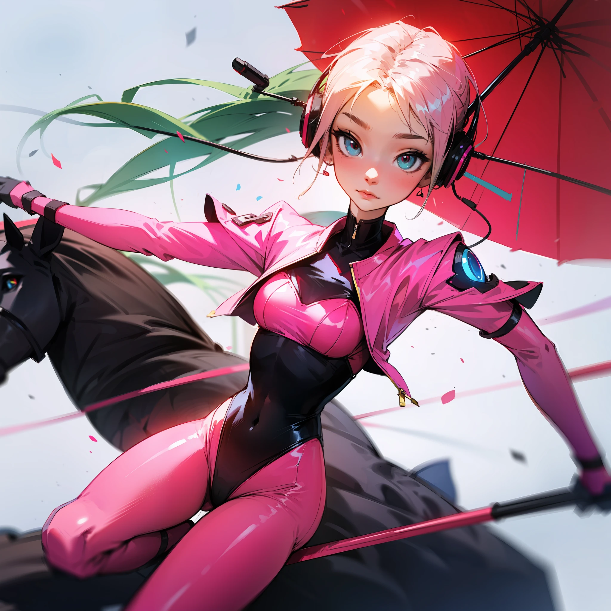 Ear headphones,dual horsetail,pink leotard --auto
