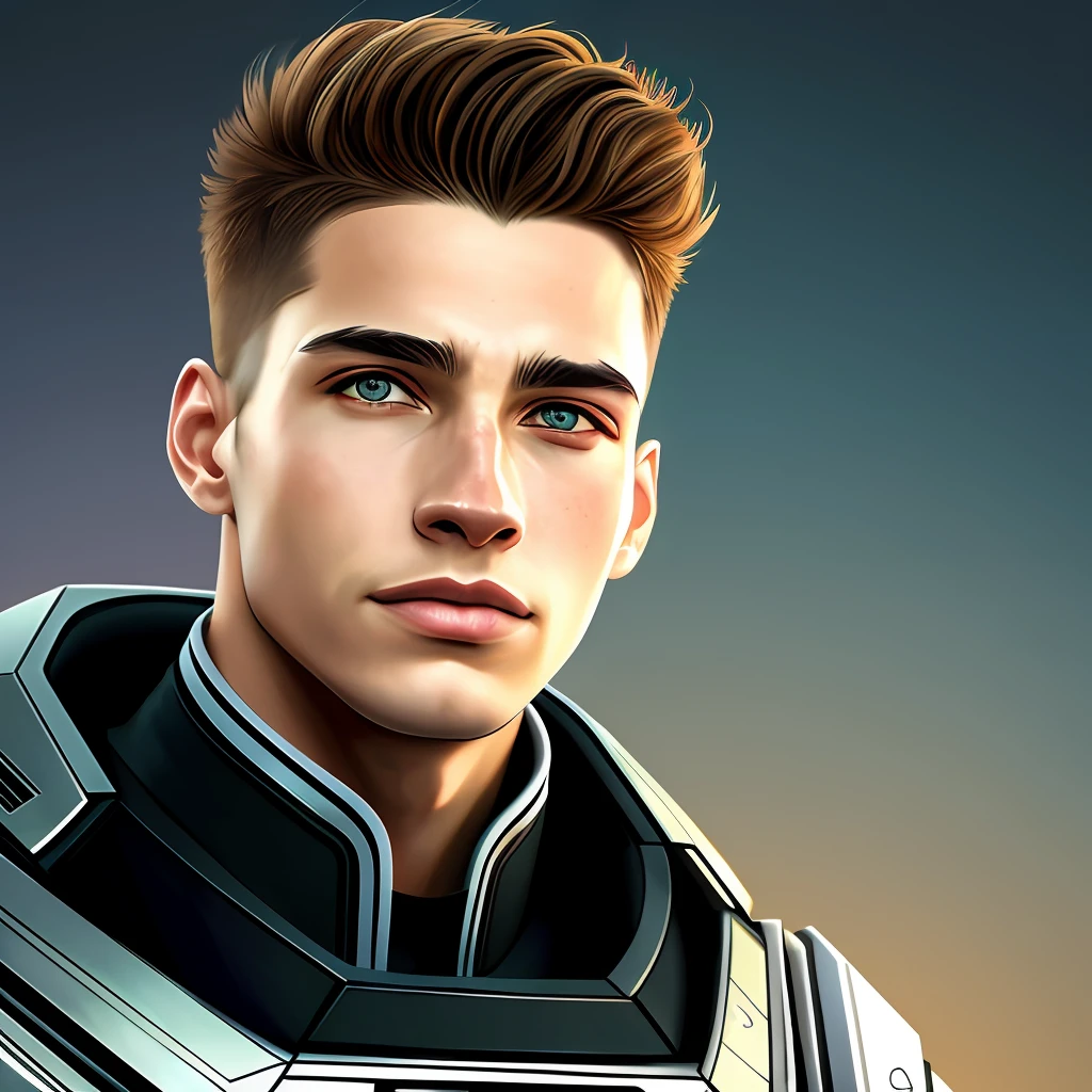 masterpiece, best quality, realistic, ultra detailed, sfw, head shot, a portrait of a young man, starsector, sci-fi style suits, hight-tech gadgets, head facing right,