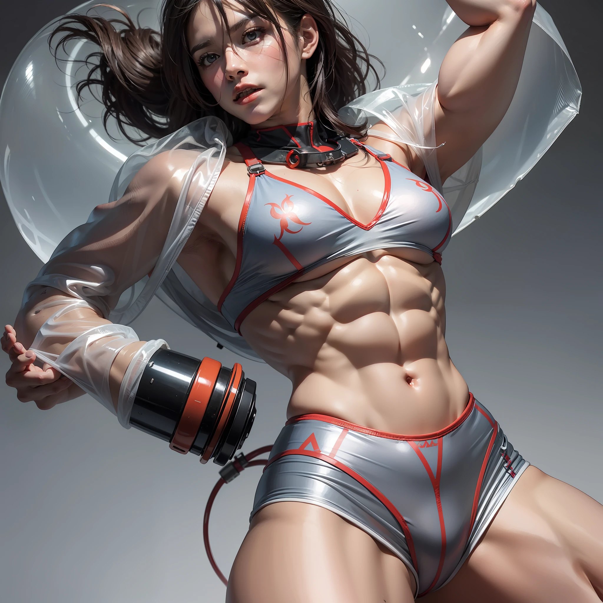 (Muscular macho:1.3),,In the ring,(Fierce fighting:1.2),(perspire,Vacuum-packed and strong lower abdomen:1.3),Injured face,Illustration sense,White background,Front close-up。