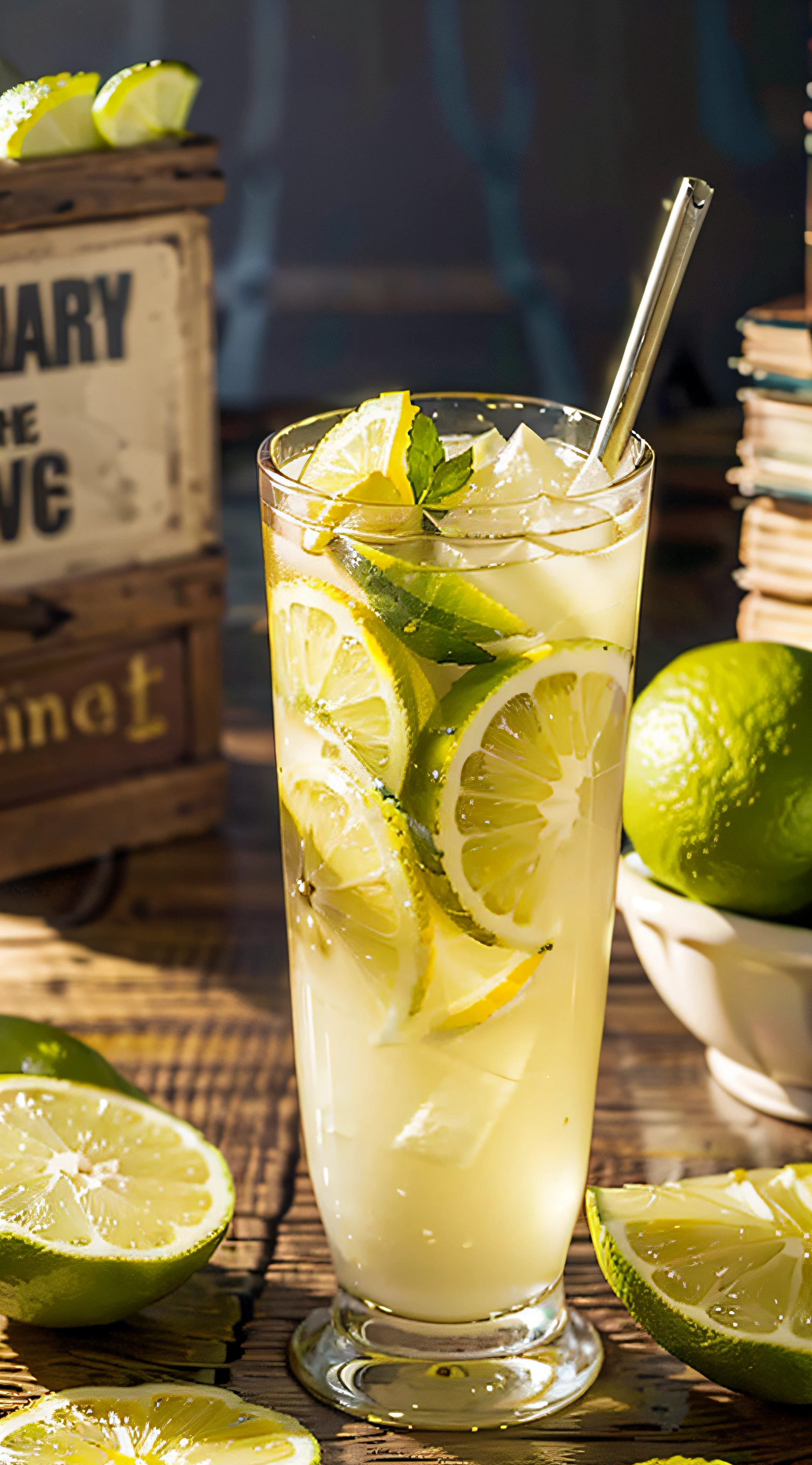 On the table，Lime，lemon juice