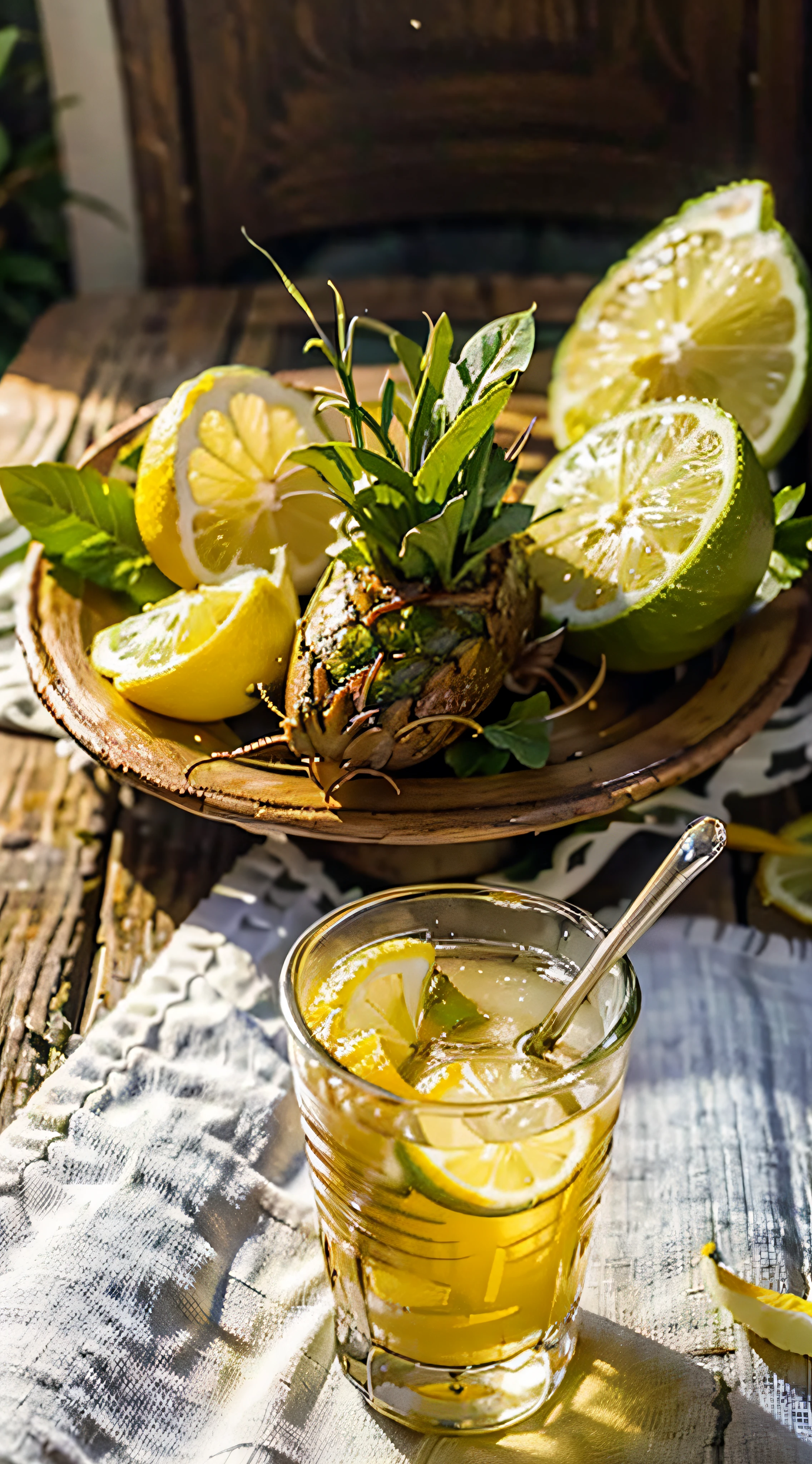 On the table，Lime，lemon juice