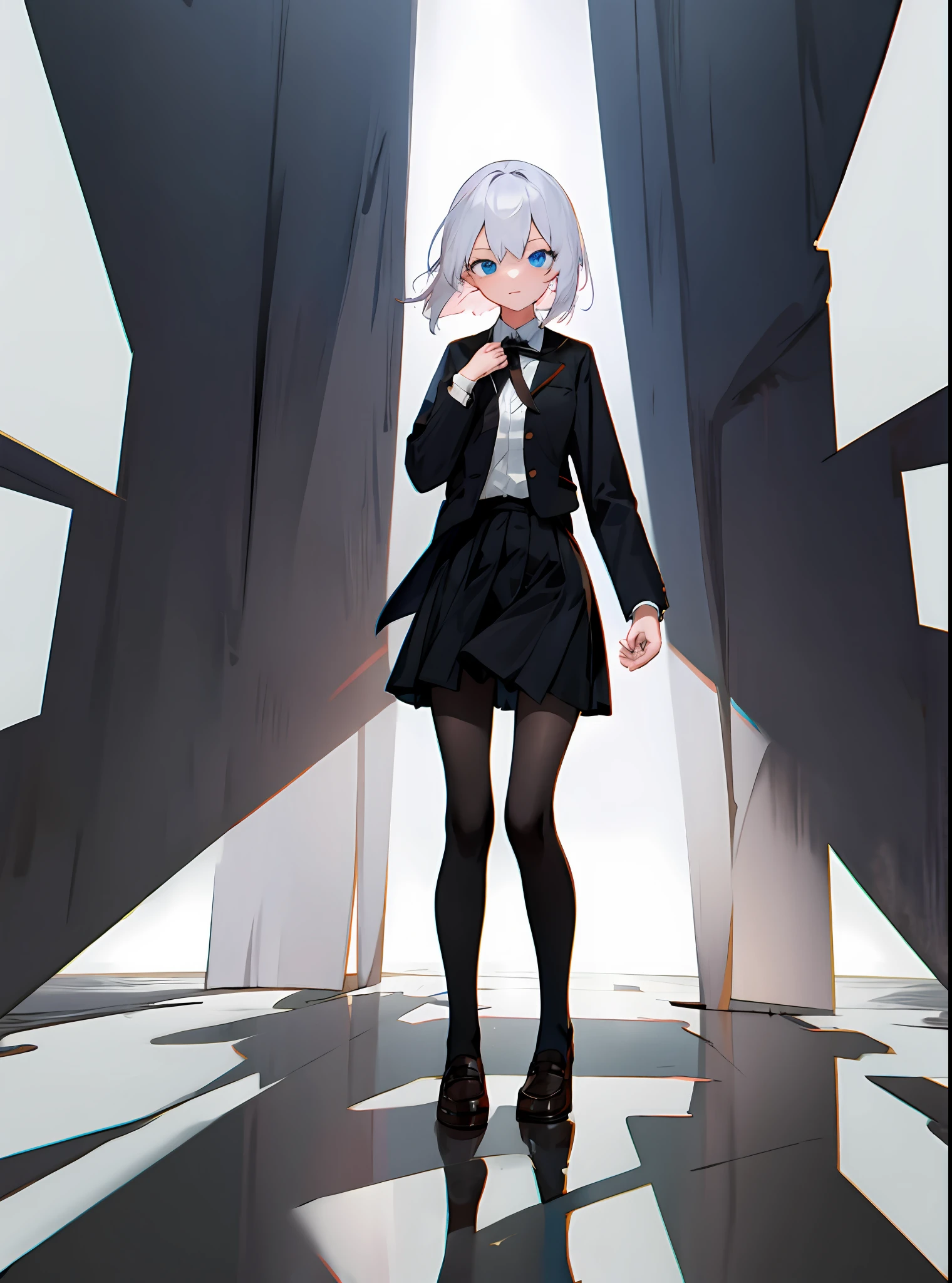 White hair,Black tights,girls,eBlue eyes,A high resolution