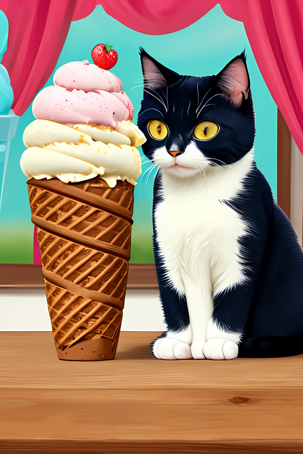 Cats eat ice cream