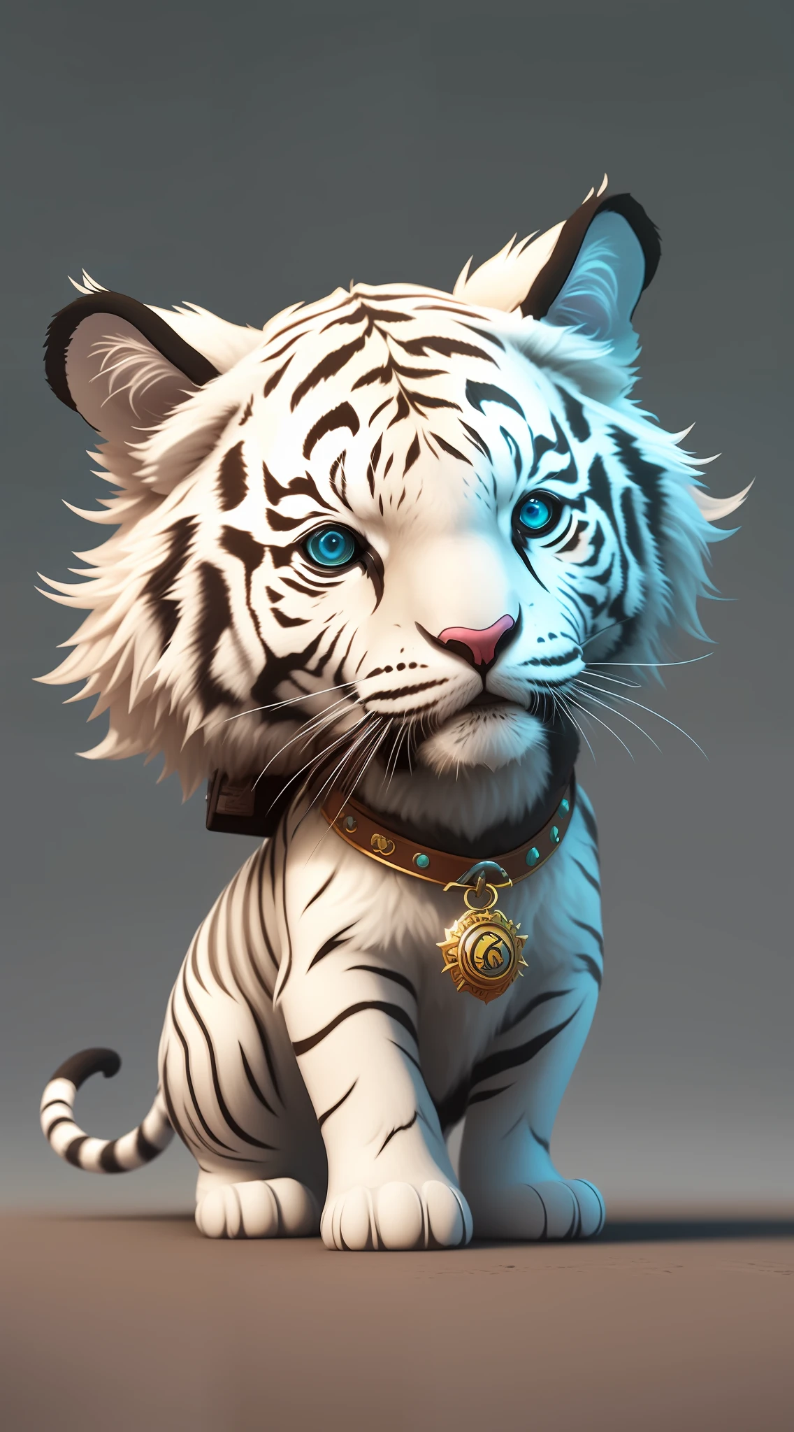 There was a white tiger sitting on the ground,A collar is worn around the neck, lovely digital painting, Cute detailed digital art, Trends in CG society, CGSesociety ), childrens art in artstation, Trending CGsociety, digital painting highly detailed, cgsociety 9, cute 3 d render, Anthropomorphic tiger, cgsociety contest winner!!!, cgsociety contest winner!!