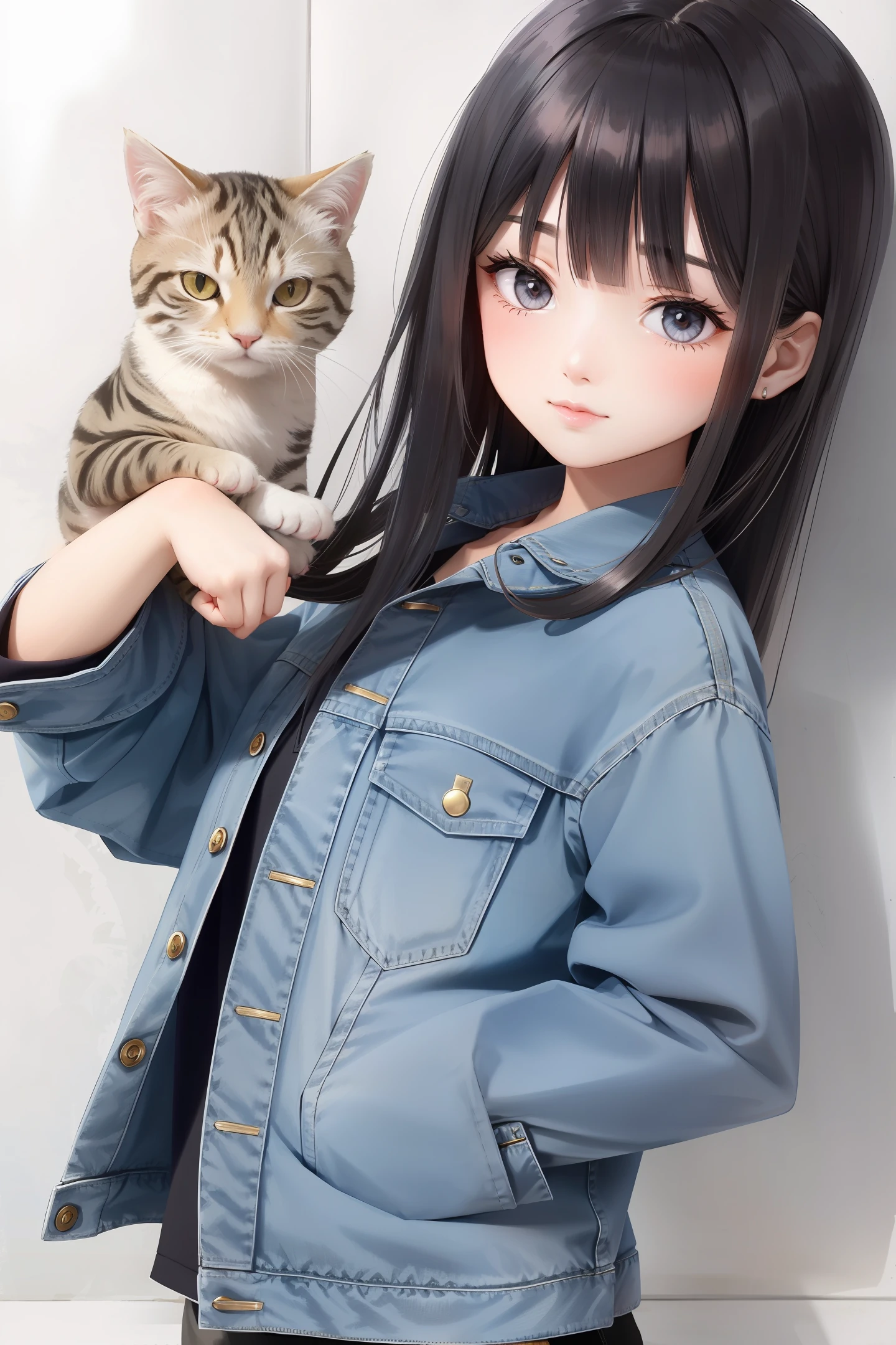 Cat in denim jacket