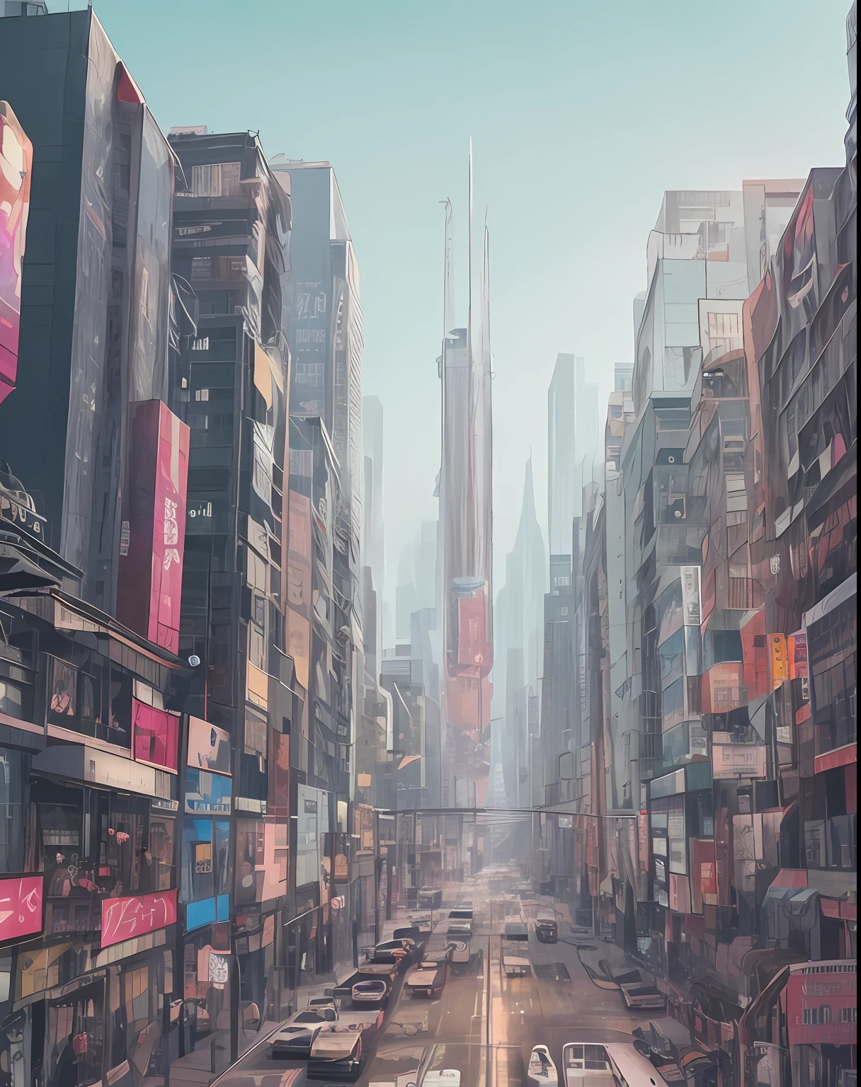 cyberpunk city, A futuristic cityscape with elements of sci-fi and Wes Anderson's signature style. The image has a 16:9 aspect ratio and is captured in a symmetrical, high-saturation design style.
The city is rendered in a bright, bold color palette, with pops of neon pink and vivid blue contrasting against a deep, rich black background. The buildings are tall and sleek, with clean lines and sharp angles that echo the futuristic aesthetic of sci-fi films.
The city is bustling with activity, with futuristic cars soaring through the sky and robots moving about their tasks, while citizens navigate the busy sidewalks below. The scene is full of life and energy, with the futuristic architecture creating an almost surreal, dreamlike atmosphere.
Wes Anderson's signature style is evident in the symmetrical composition and carefully balanced design of the image. Every element is perfectly placed to create a sense of harmony and unity, while at the same time, the futuristic elements of the scene create an atmosphere of excitement and possibility.
The image is a striking representation of a possible future world that combines the imaginative elements of sci-fi with the eclectic, offbeat style of Wes Anderson, producing a symmetrical, colorful, and exciting scene that is both awe-inspiring and inspiring.