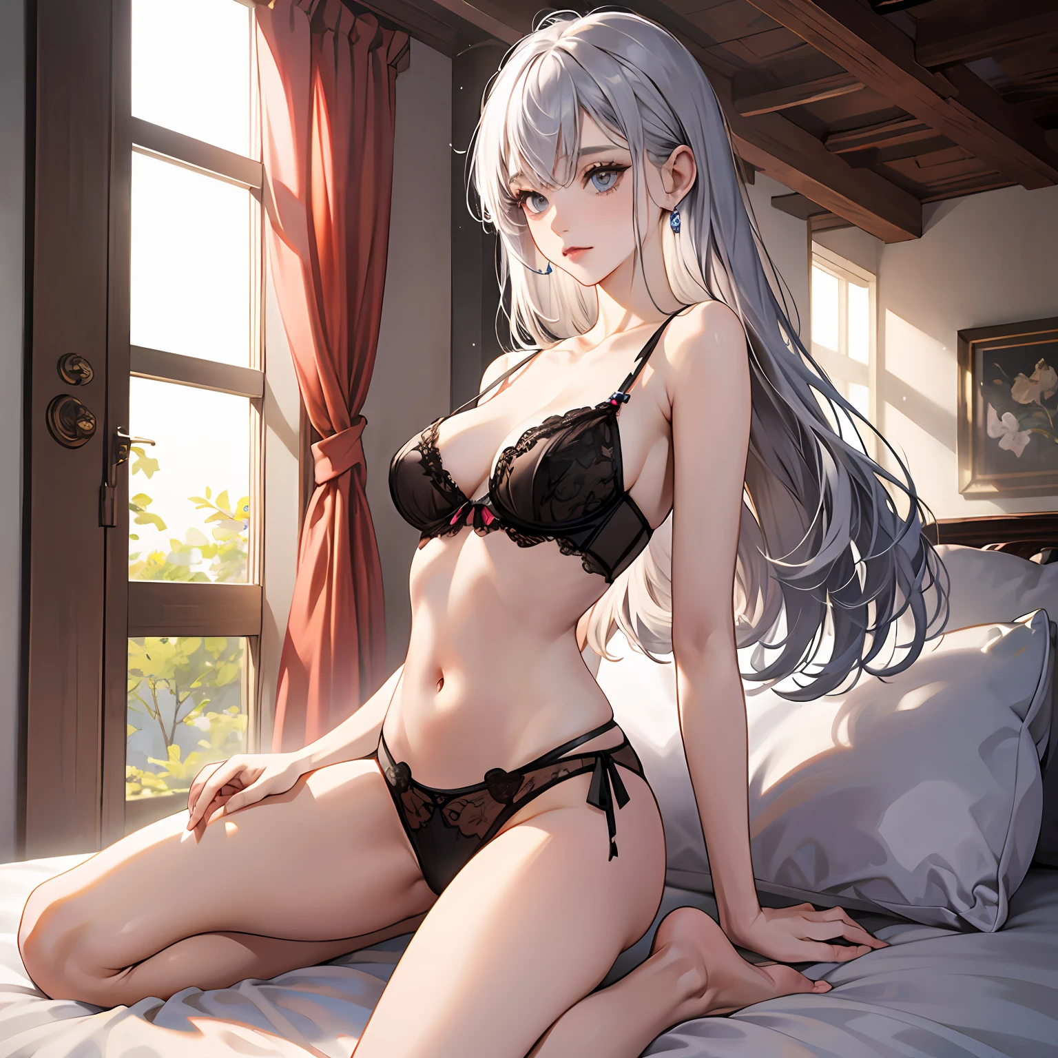 Erotic lingerie, beauty, dew point, silver hair, long legs, thin waist --auto