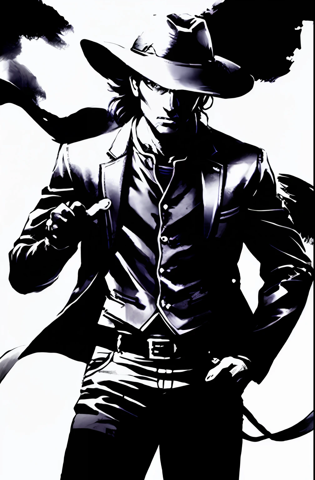shinkawa youji, cowboys,escala cinza, Male focus, monochrome,, solo, cowboys, ((巨作))