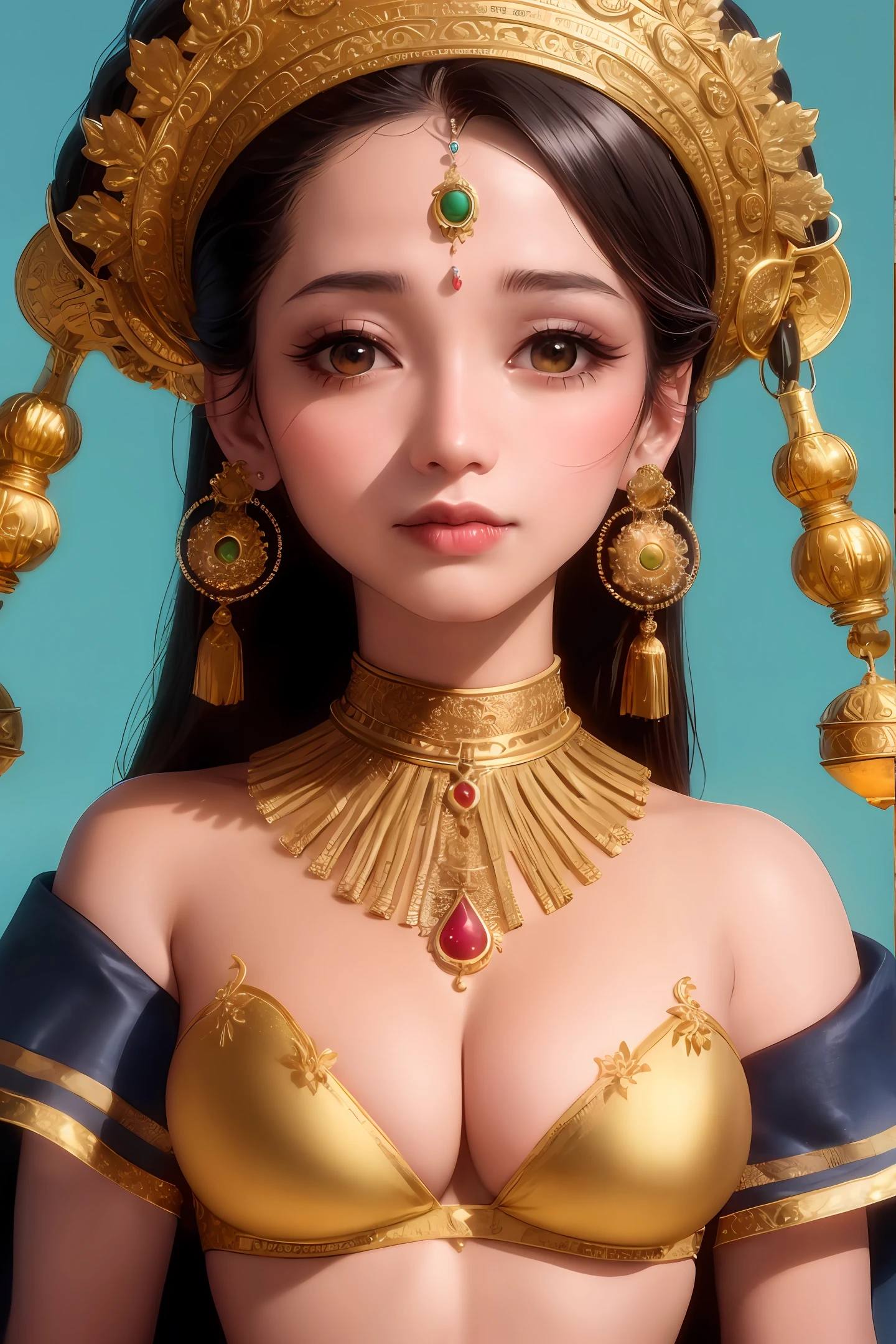(8k,RAW photos,best qualtiy,tmasterpiece:1.2),(realisticlying,Photorealistic and realistic:1.4),(Very detailed CG unity 8k wallpaper),(1个Giant Breast Girl),dance,dunhuang_dress,dunhuang_style,dunhuang_background,Arms up,Gold ornaments,Ancient Chinese hairstyle,gossamer,Streamers,light make-up,eye shadows,Eyebrow nevi,(confront),dynamicposes,Background smoke surrounding,Red and green color scheme,Petals flying,the detail,jewelry,耳Nipple Ring,bangle,bshoulders,complex texture,bust,Play the lute