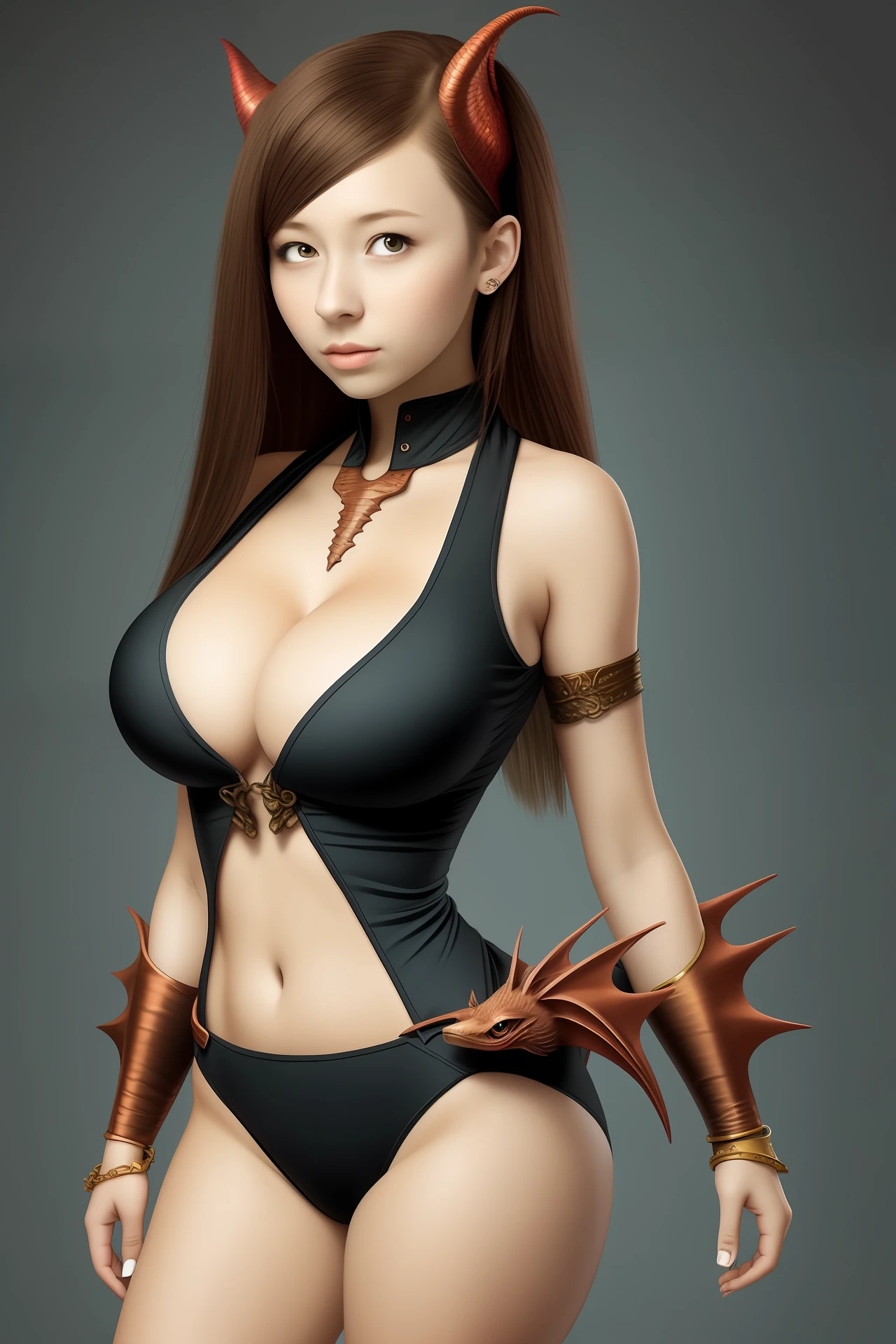 Little Dragon Girl,whaite hair,Lori huge breasts cleavage