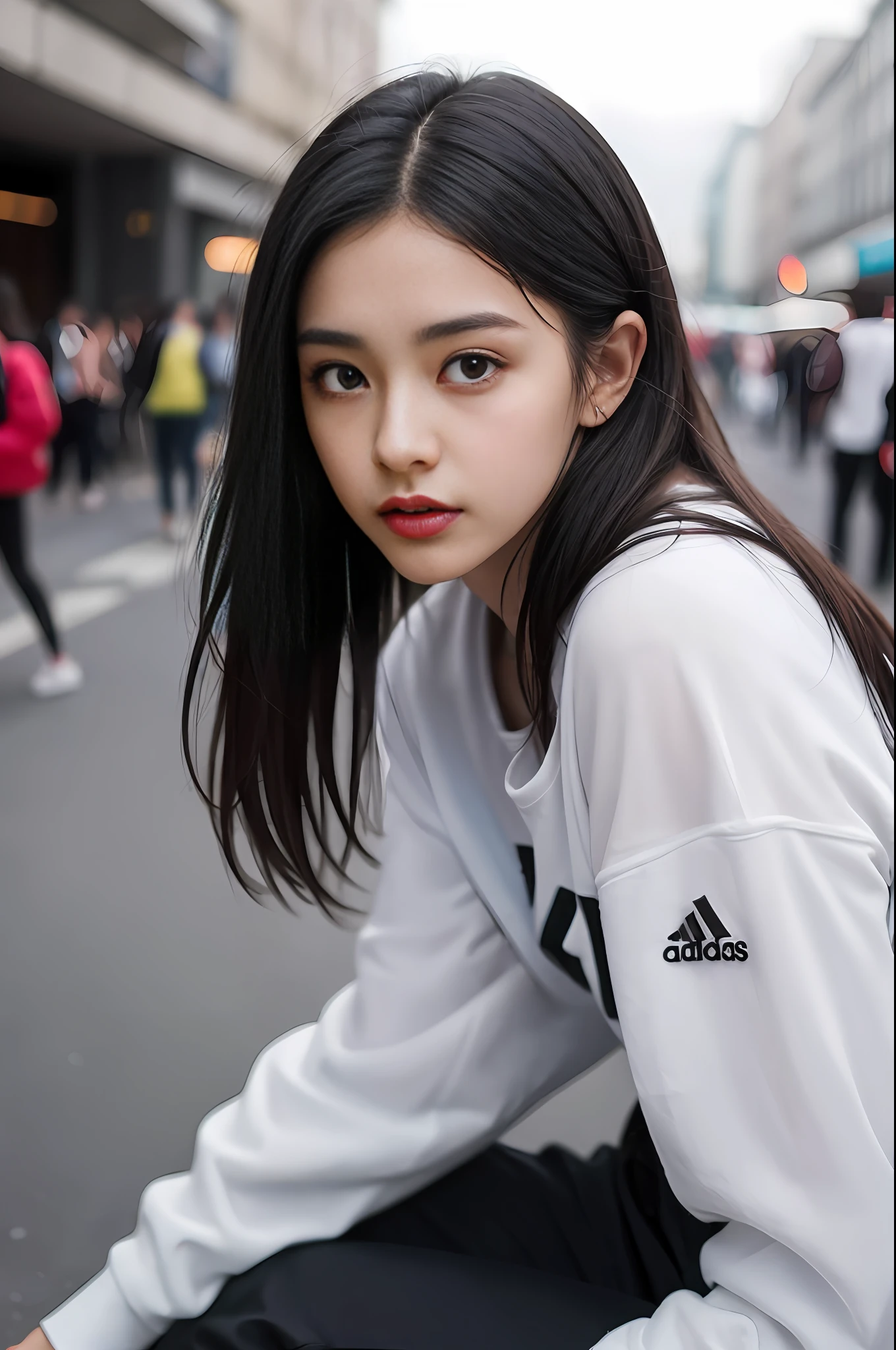 ((masterpiece)), (ultra detailed), ((realistic)), (better Quality), 1girl, Beutiful women, glamour Face, Realistic Girl, 8K, 4K, Photography, fashion Model, Adidas Brand, Adidas Realistic Outfit, Model Pose, A woman wearing an Adidas outfit, Jordan shoes, (((full body:1.0))), long hair, hair band, and a beautiful face, is going shopping in a crowded street. The focus is on her, and the photography style is street photography. 8K, Photography, blurry background, Soft Light, (High Quality:1.2), 8K Smooth, Clear Facial features, Ultra Realistic, (Ultra Detailed:1.4), (Ultra Realistic:1.4), (photorealistic:1.4), realistic, photography, photoreal, (high definition :1.0),(Realism:1.4), Waist Shot(WS), (Realistic skin:1.4), (Exquisite and clear portrait:1.4), (high resolution:1.4),