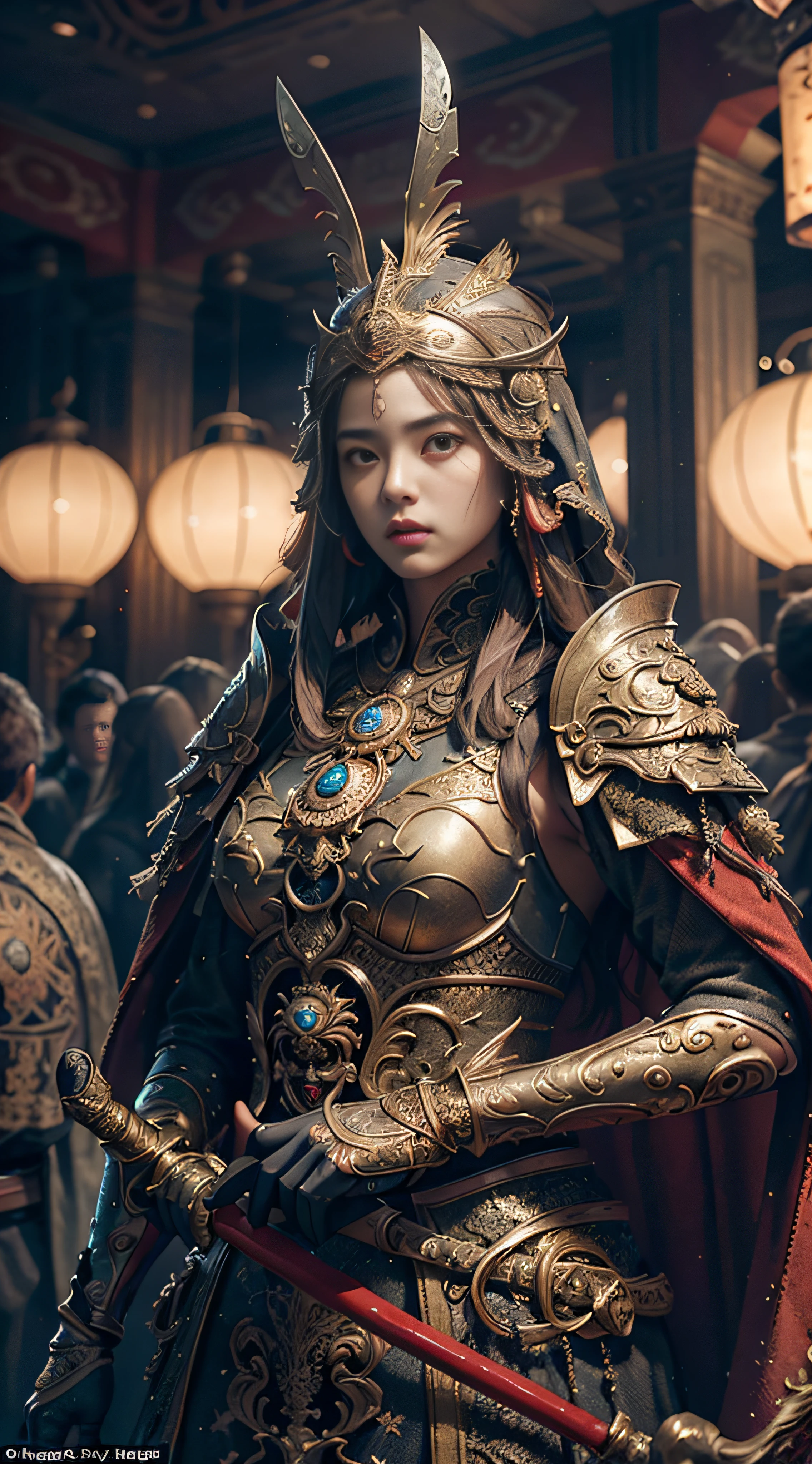 ((Masterpiece))), ((Best Quality))), ((Ultra Detailed)), (Surreal), (Highly Detailed CG Illustration), Cinematic Light, Realistic, Very Beautiful Young Lady,Sexy, Light Makeup,, Intricate Details EABA, Red Cloak, Spear