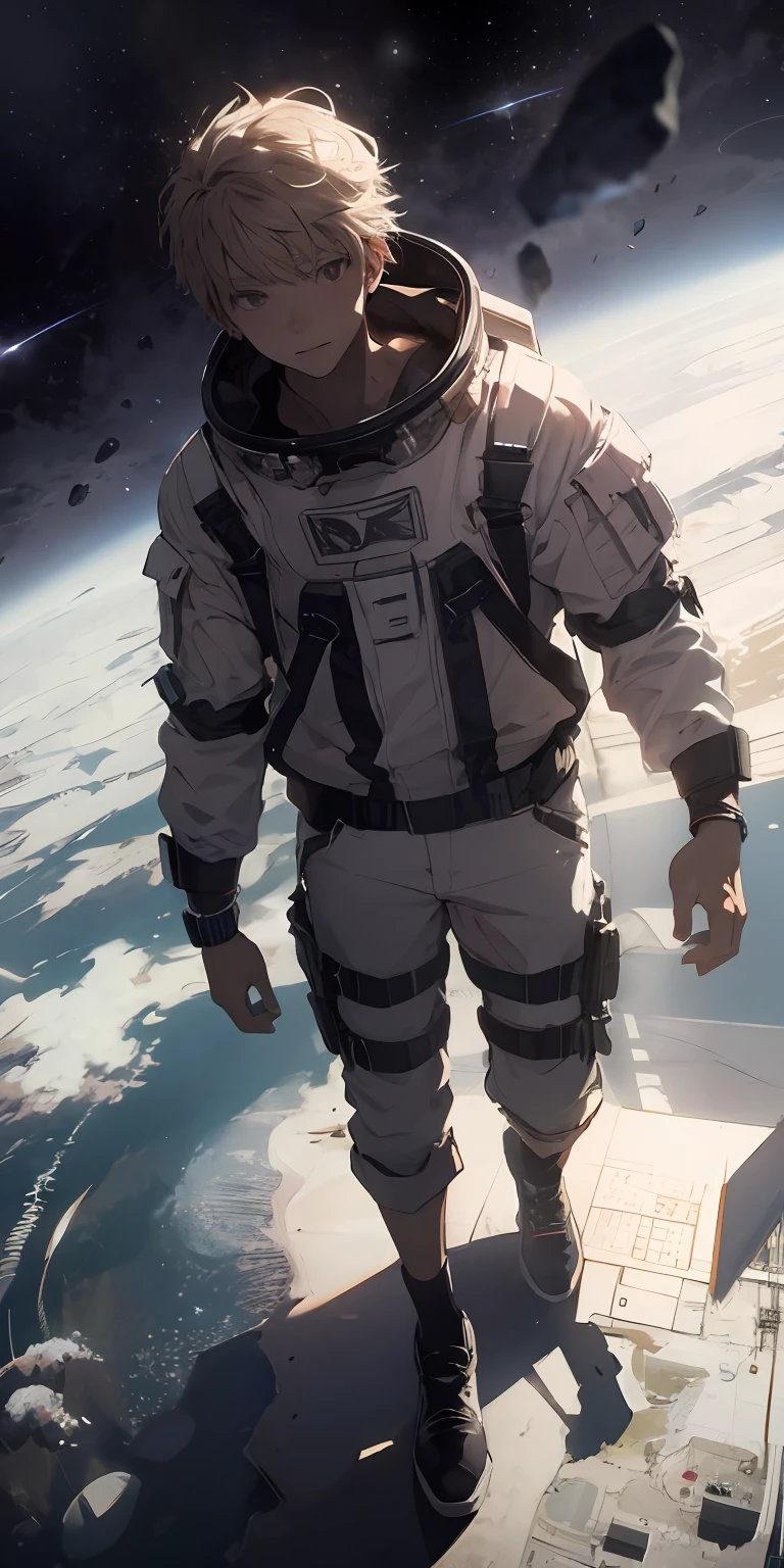 absurd resolution, high resolution, (masterpiece: 1.4), ultra-detailed, 1boy, from above, space, floating