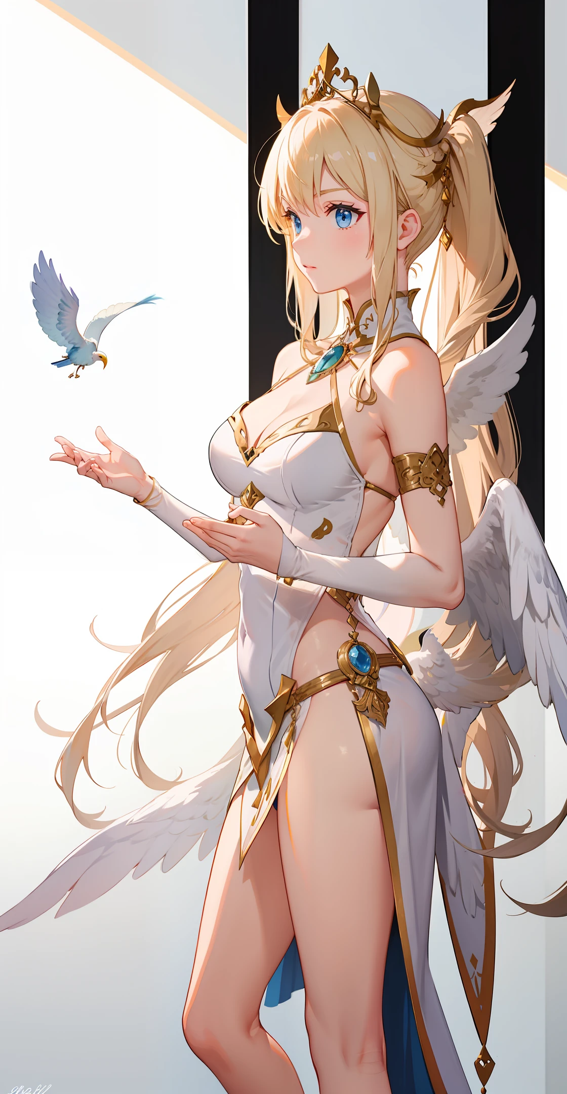 Goddess with folded wings