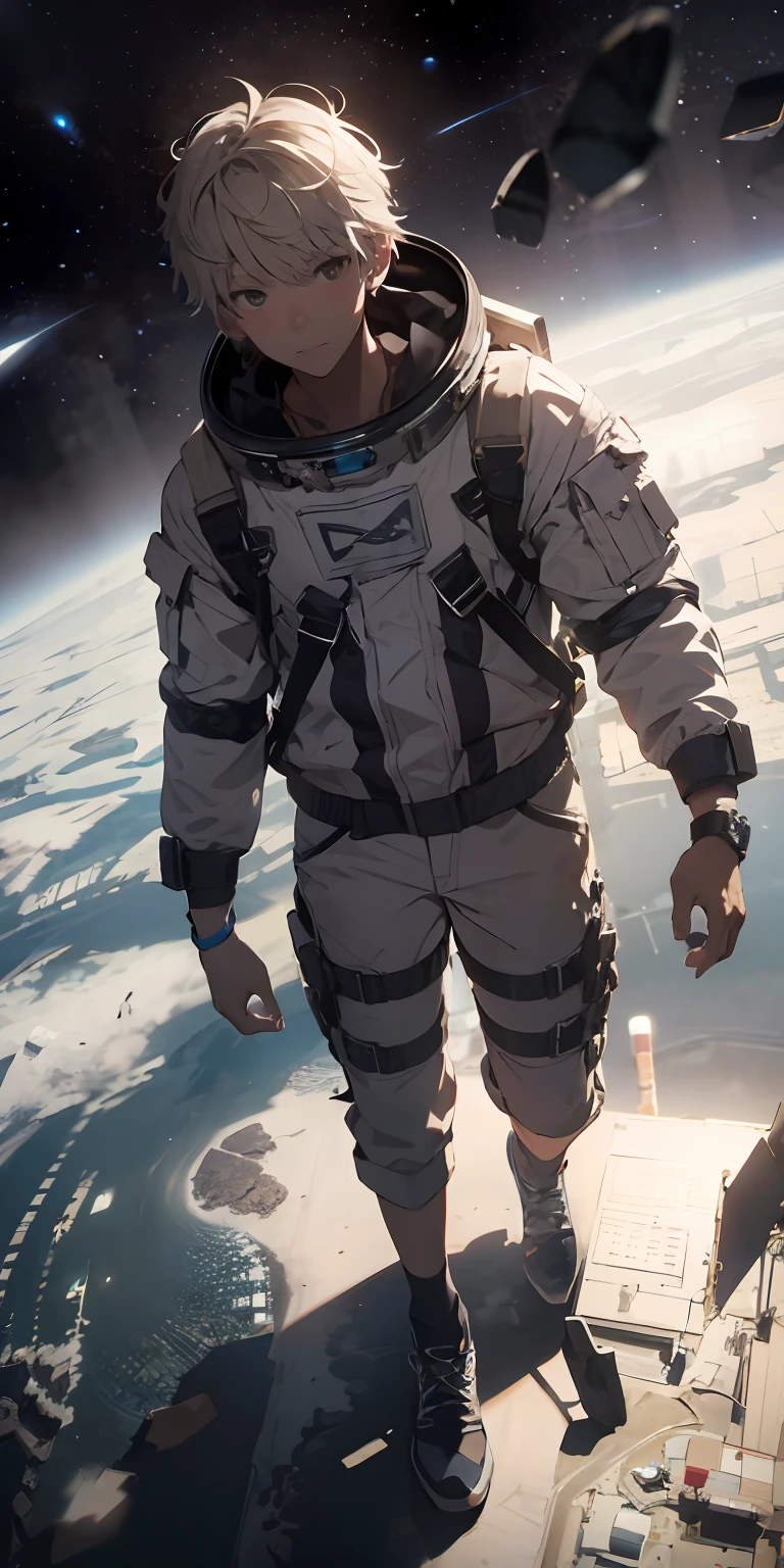 absurd resolution, high resolution, (masterpiece: 1.4), ultra-detailed, 1boy, from above, space, floating