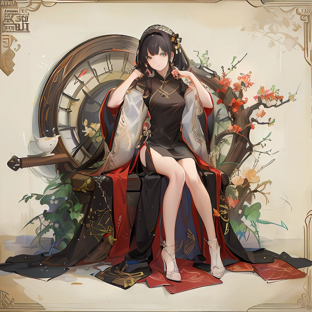 anime poster of a woman in a dress sitting on a chair, concept art by Shinoda Toko, pixiv contest winner, conceptual art, storming, Official artwork, key art, key visual, Official anime artwork, Epic light novel art cover, official poster artwork, Guviz, anime key visual concept art of, trending on cgstation, cushart, promotional art