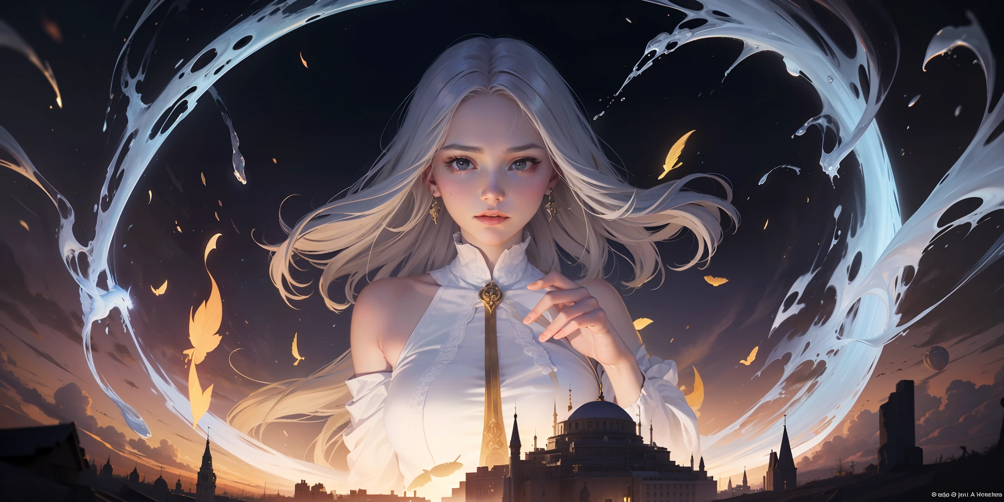(uma obra prima, max quality, ultra-detalhado), uma cena espiritual, Seven ephemeral spirits floating before a blinding light, cada um representando um dos sete pecados capitais: Ira, lusciousness, Orgulho, laziness, Avareza, Gula e inveja.