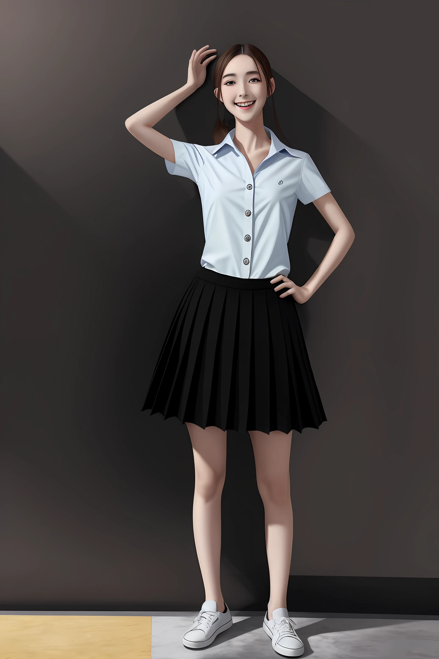 Peng Linshuo female school uniform full body high school student realistic