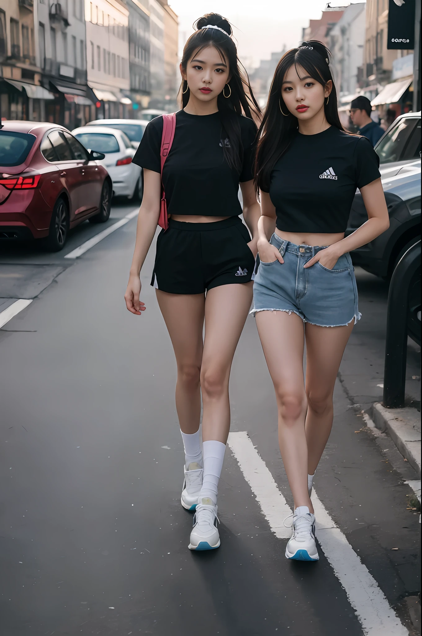 ((masterpiece)), (ultra detailed), ((realistic)), (better Quality), 1girl, Beutiful women, glamour Face, Realistic Girl, 8K, 4K, Photography, A woman wearing an Adidas outfit, Jordan shoes, (((full body:1.0))), long hair, hair band, and a beautiful face, is going shopping in a crowded street. The focus is on her, and the photography style is street photography. 8K, Photography, blurry background, Soft Light, (High Quality:1.2), 8K Smooth, Clear Facial features, Ultra Realistic, (Ultra Detailed:1.4), (Ultra Realistic:1.4), (photorealistic:1.4), realistic, photography, photoreal, (high definition :1.0),(Realism:1.4), Waist Shot(WS), (Realistic skin:1.4), (Exquisite and clear portrait:1.4), (high resolution:1.4),