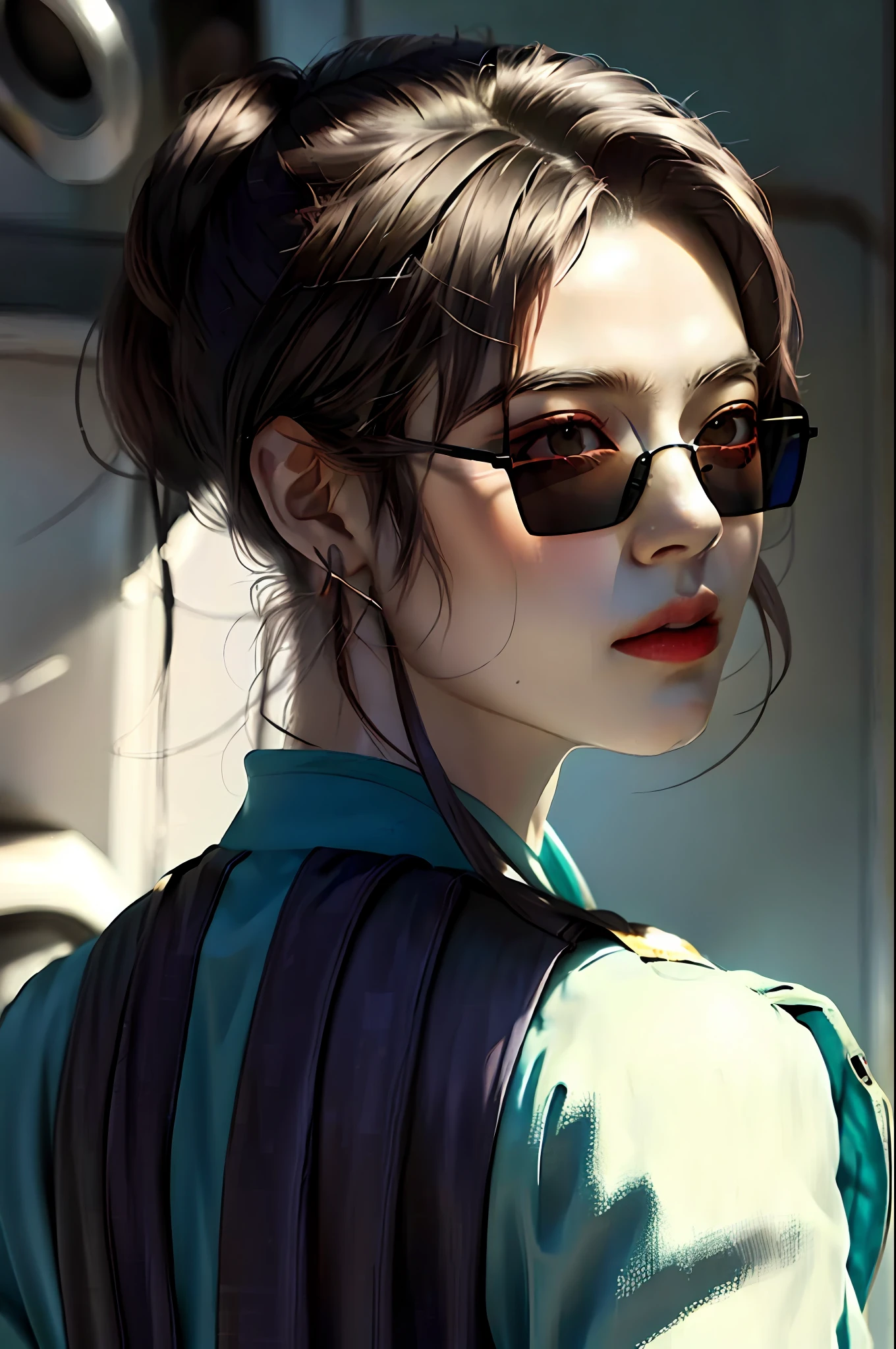 Anime man with sunglasses ponytail on the back of the head