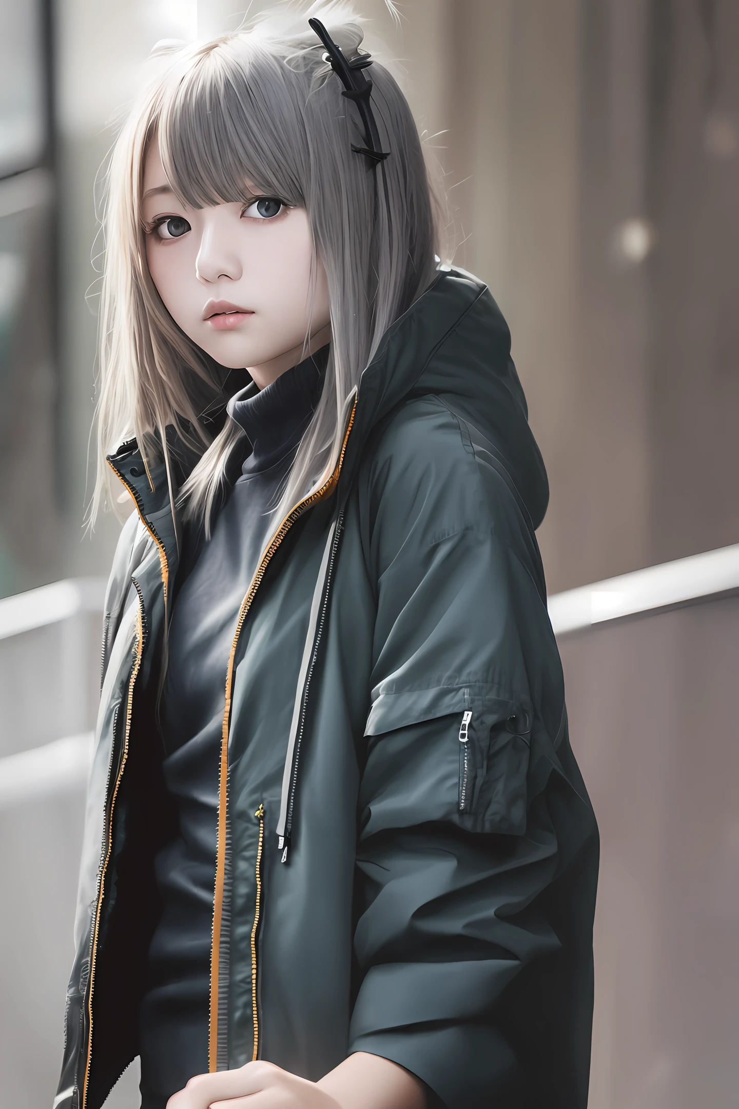 1girl,solo,skinny,parka,red eyes,white hair,game cg,long hair,empty eyes,expressionless