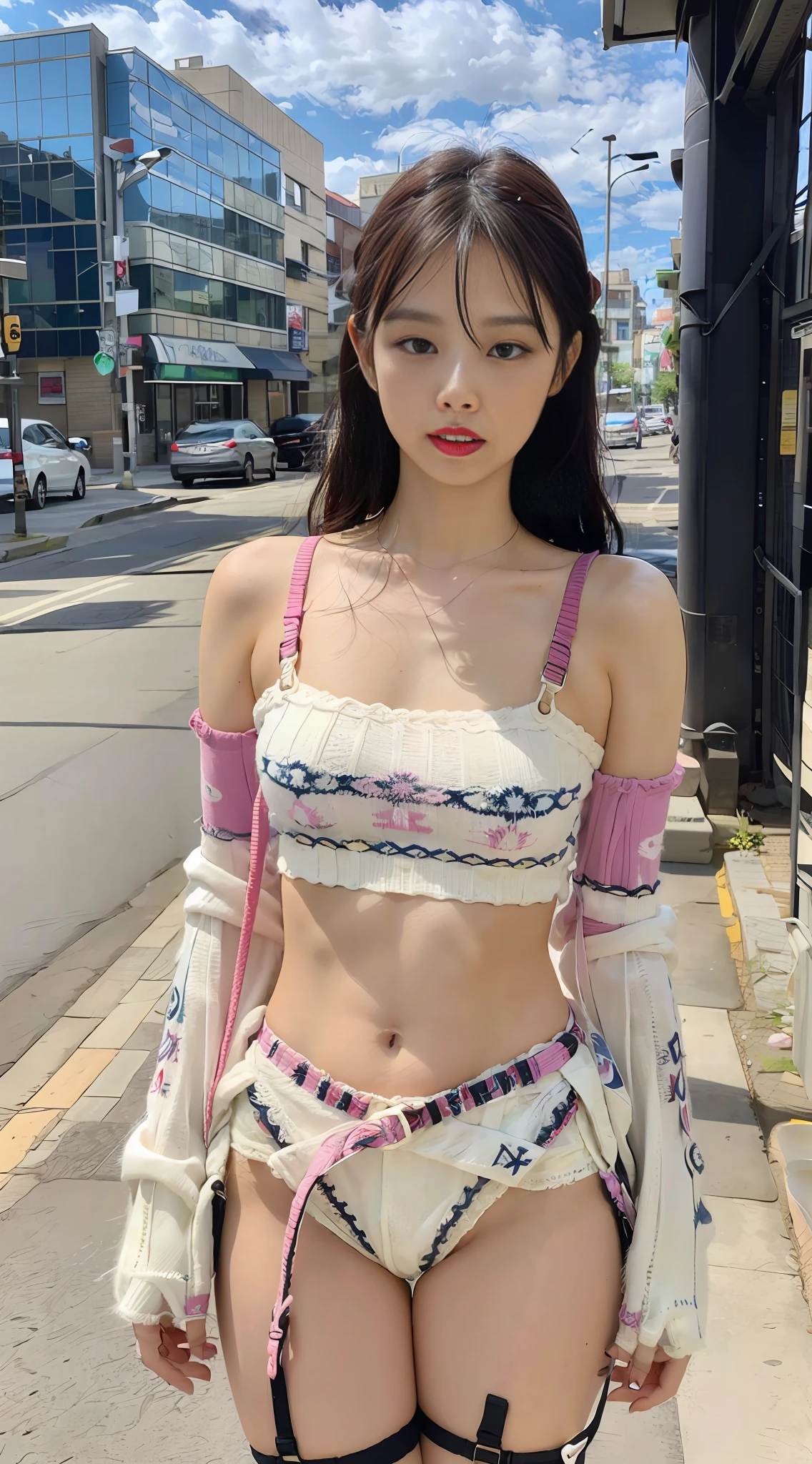White knitted shorts with straps