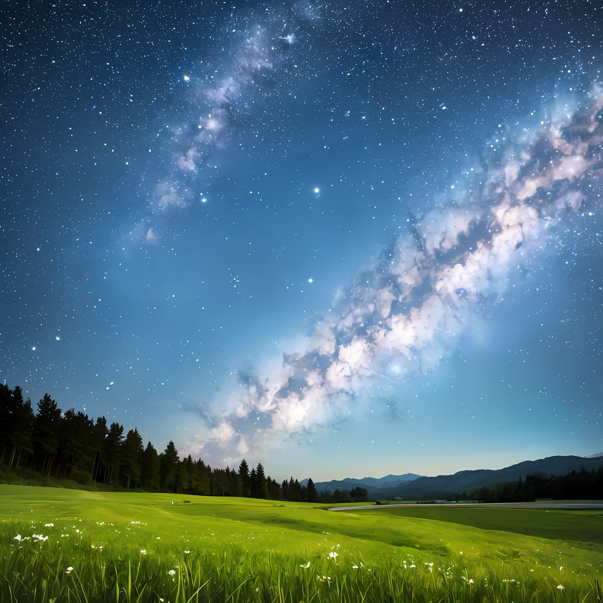 Glittering starry sky，grass field --auto